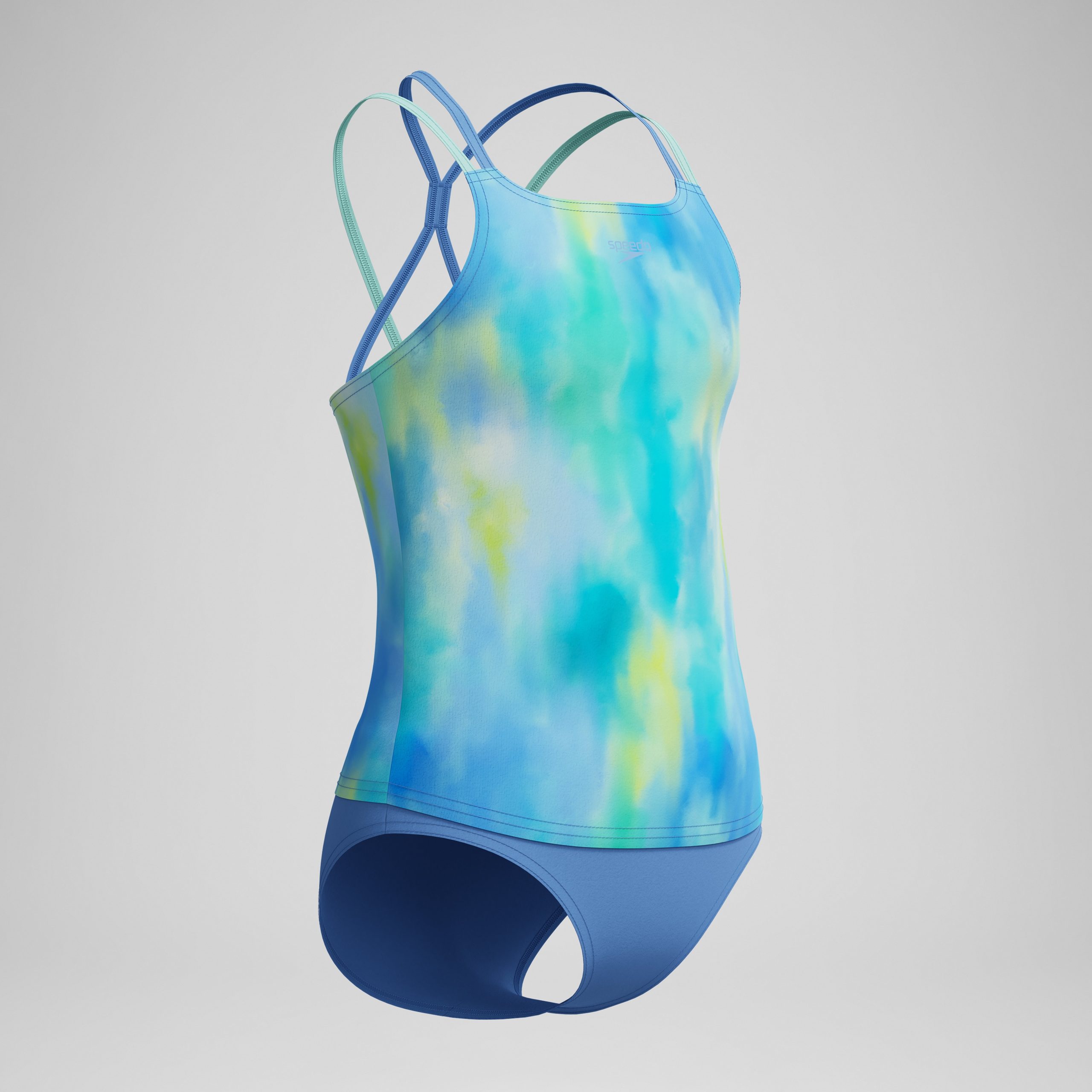 Girl's Print Strappy Tankini Set Blue - Image 2