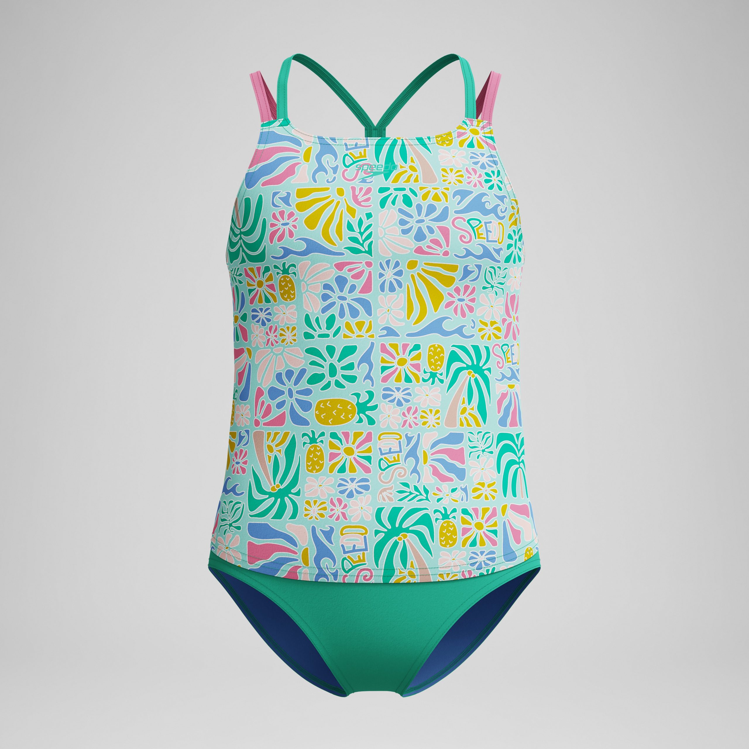 Girls Printed Strappy Two Piece Green