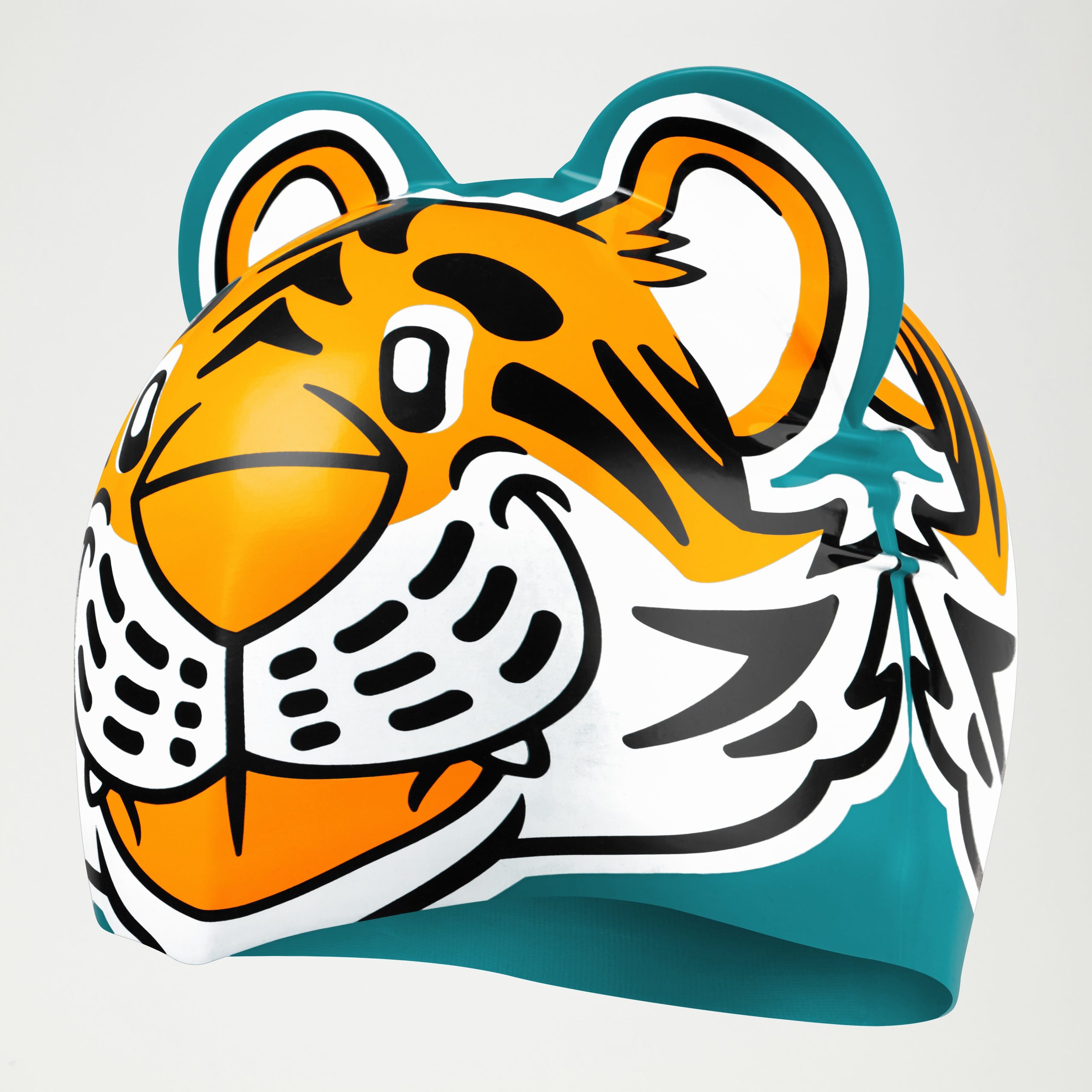 Kids Learn to Swim Tiger Printed Cap Orange - Image 2