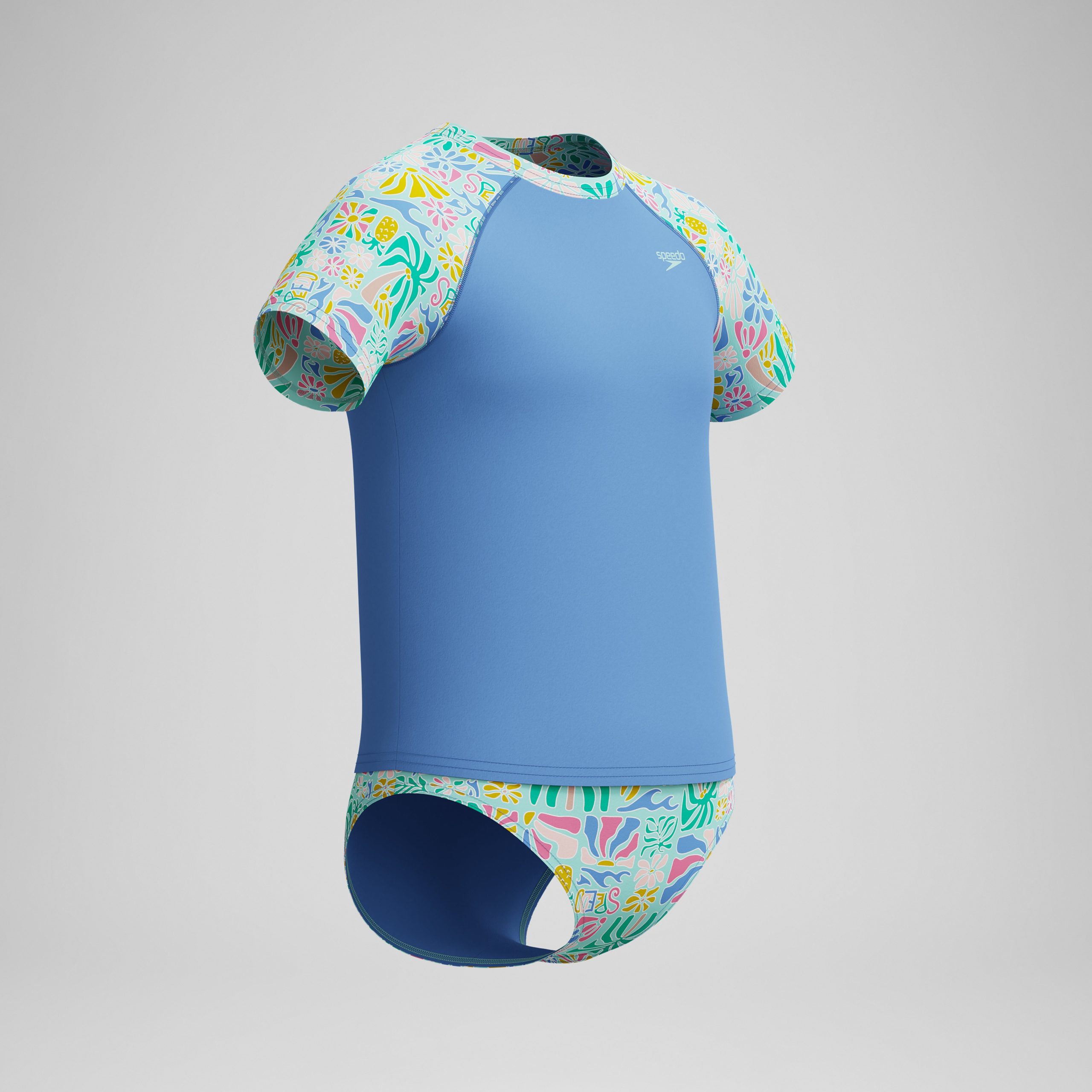 Girls Printed Short Sleeve Rashguard Set Blue - Image 2