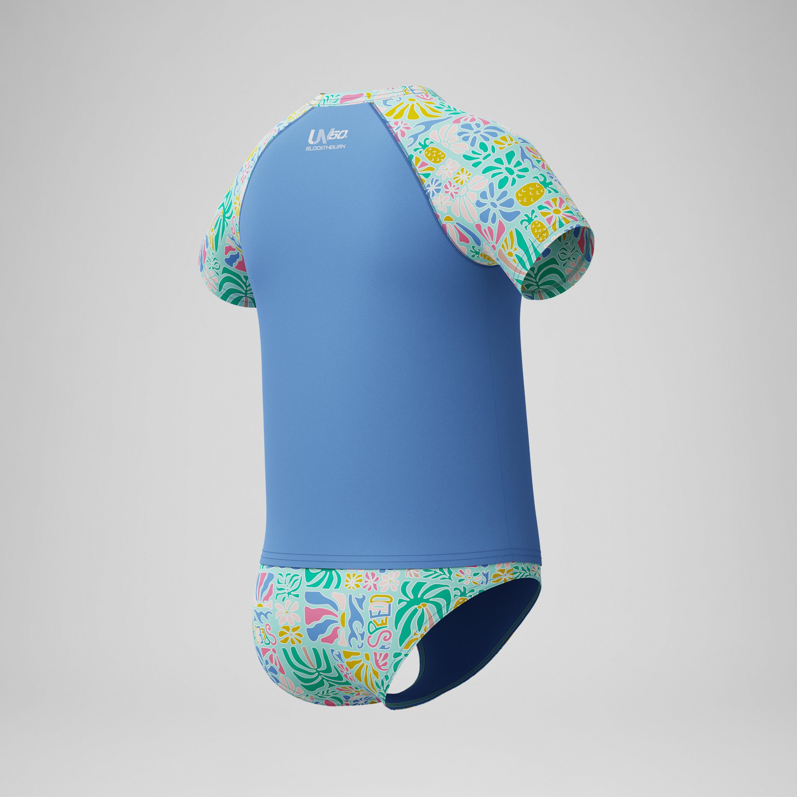 Girls Printed Short Sleeve Rashguard Set Blue - Image 4
