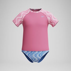 Girls Printed Short Sleeve Rashguard Set Pink