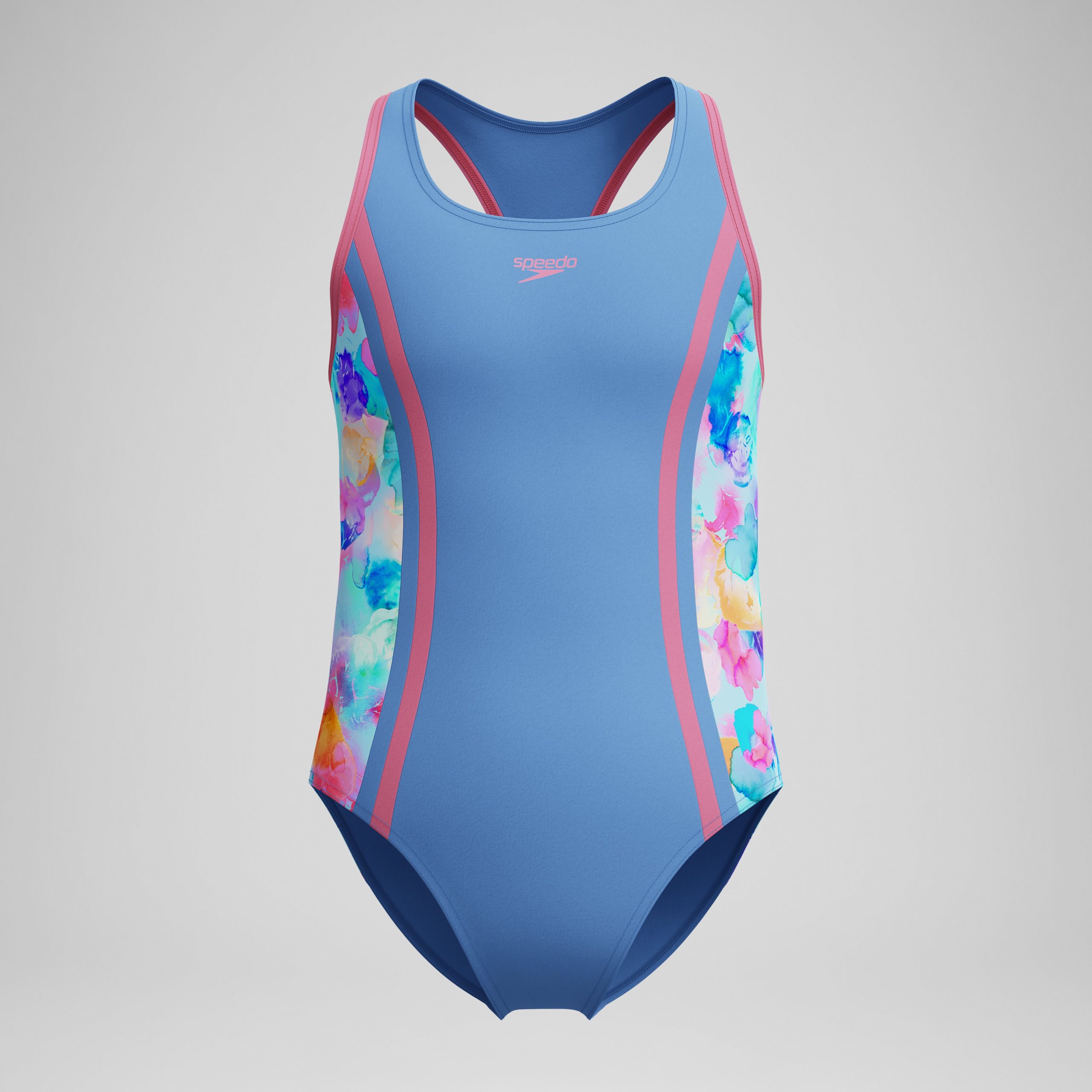Girls Printed Spliced Racerback One Piece Blue