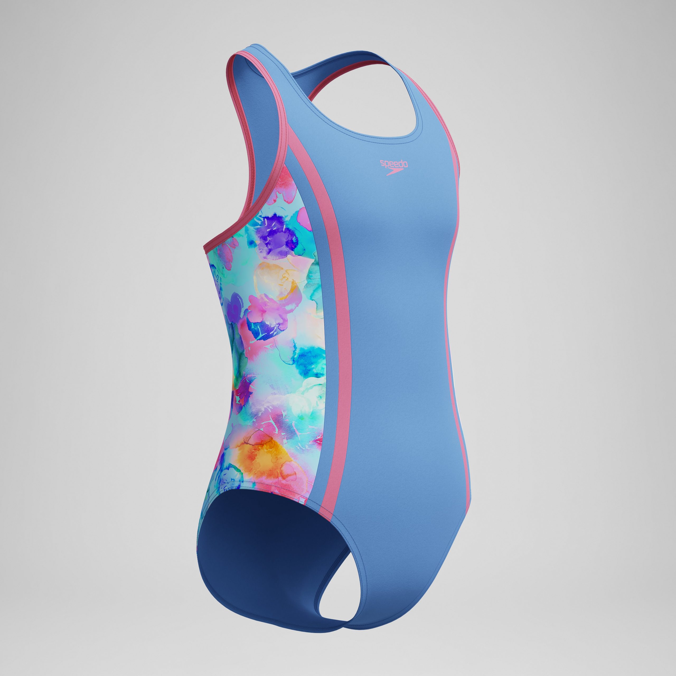 Girls Printed Spliced Racerback One Piece Blue - Image 2