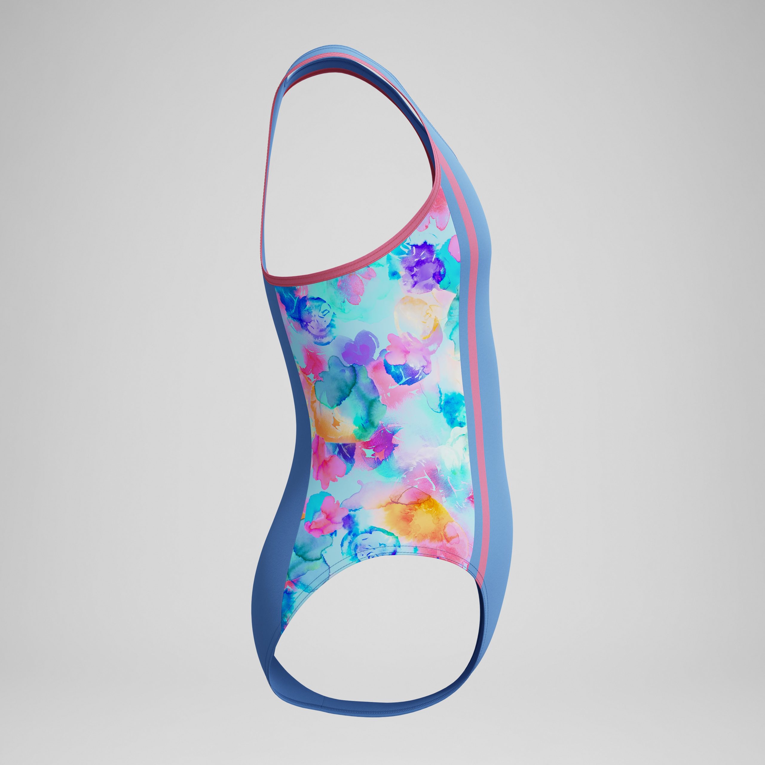 Girls Printed Spliced Racerback One Piece Blue - Image 3
