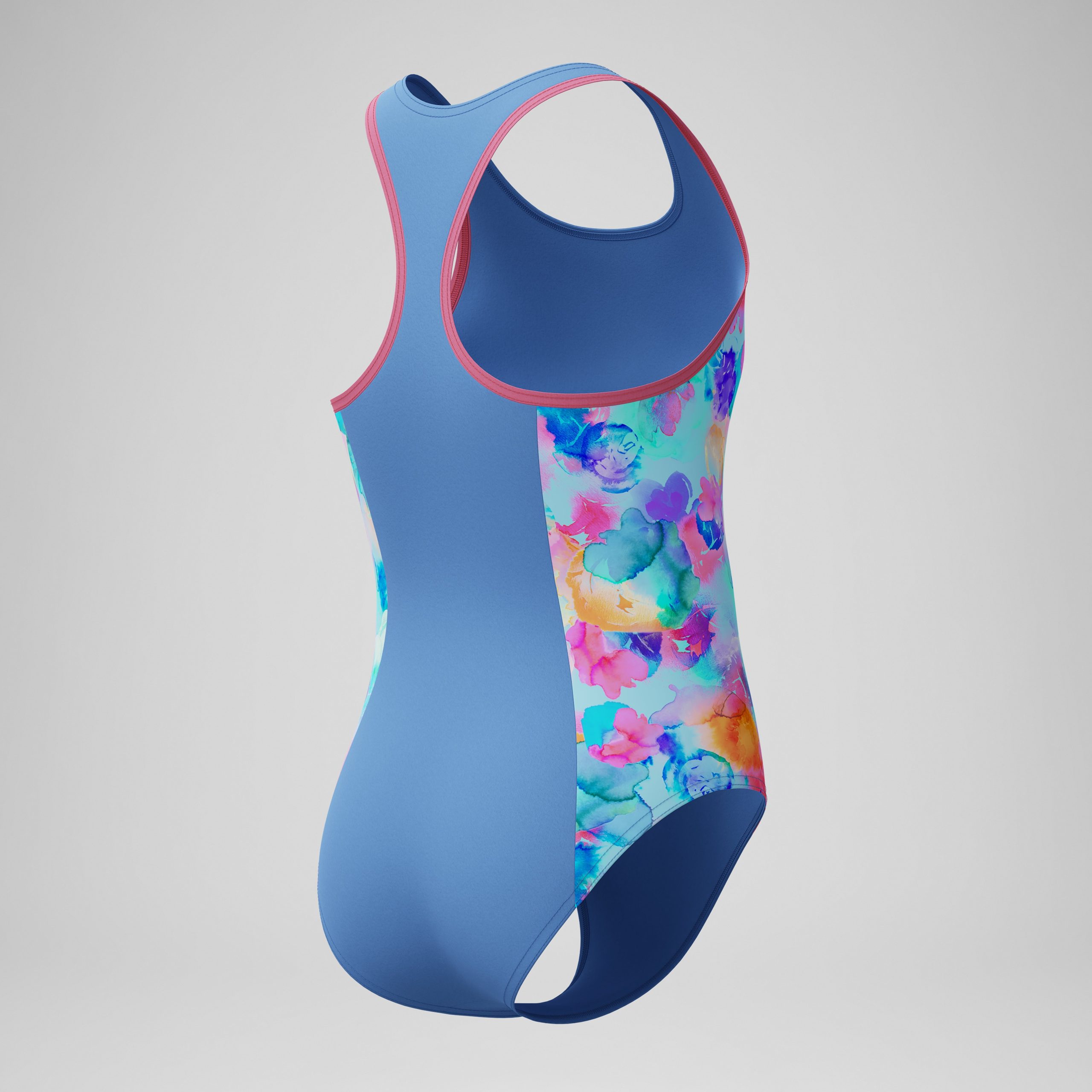 Girls Printed Spliced Racerback One Piece Blue - Image 4