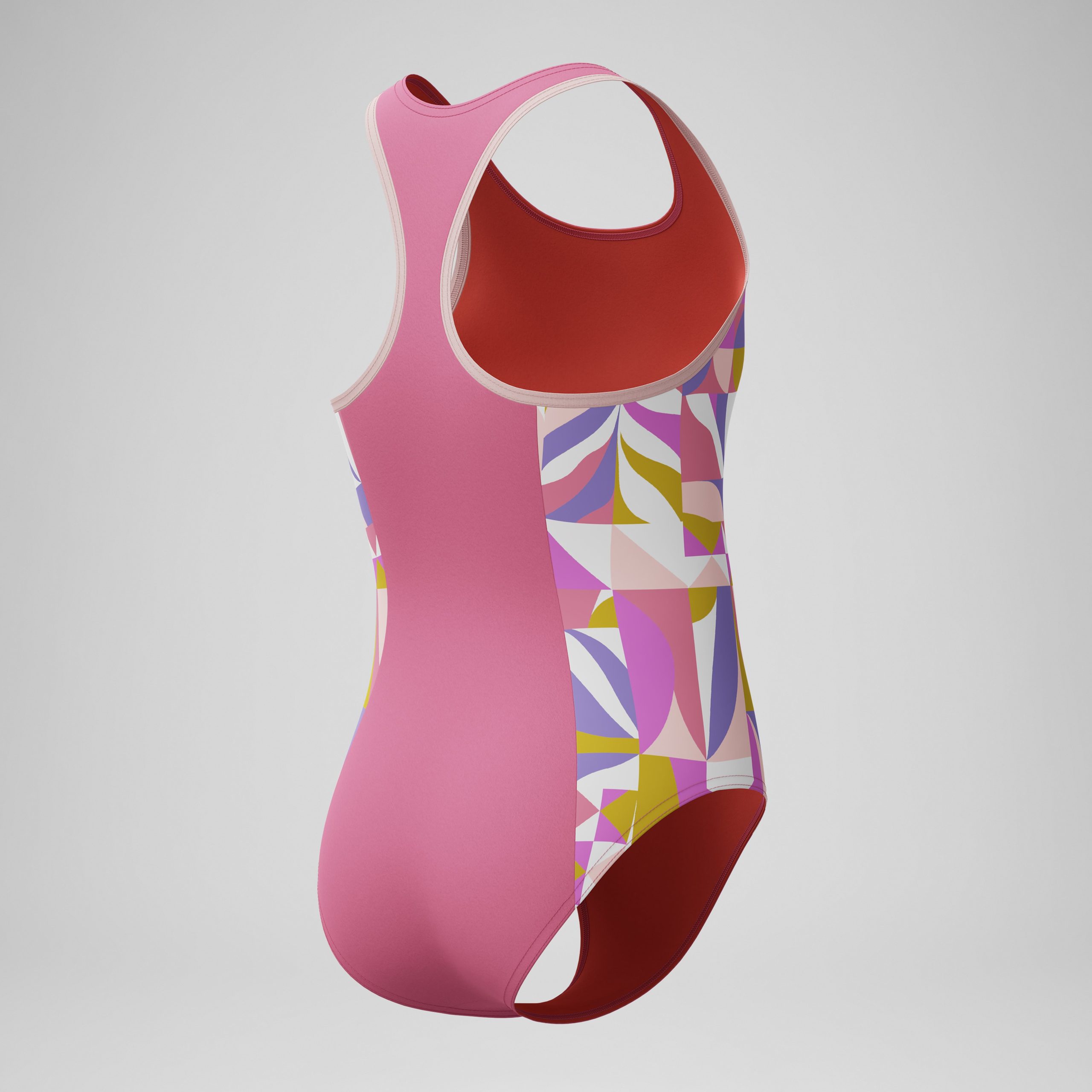 Girls Printed Spliced Racerback One Piece Pink - Image 4