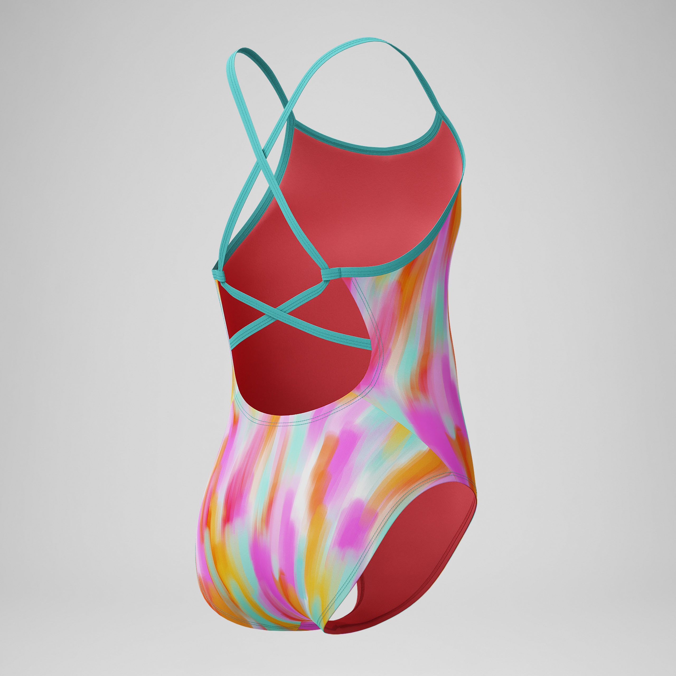 Girl's Printed Double X Back One Piece Orange - Image 3