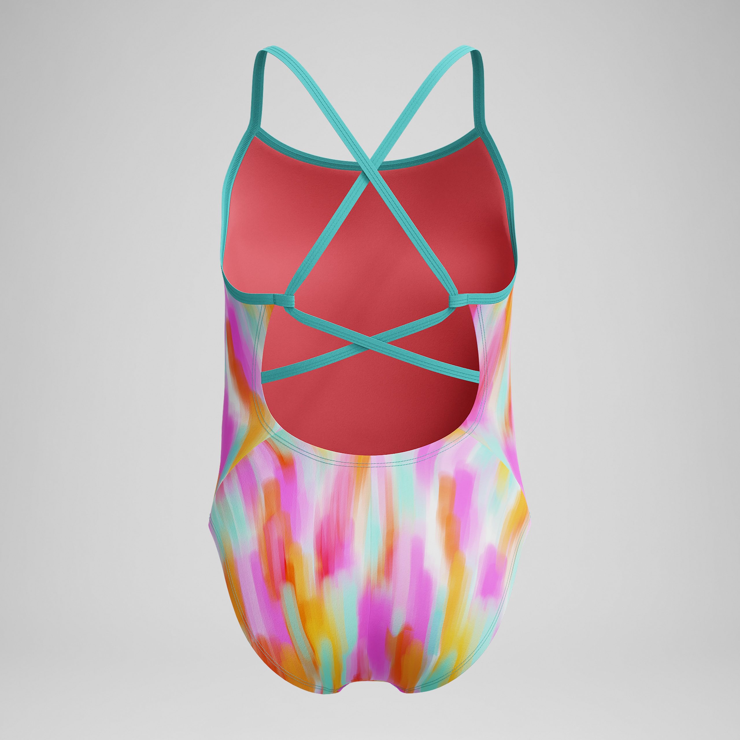 Girl's Printed Double X Back One Piece Orange - Image 4