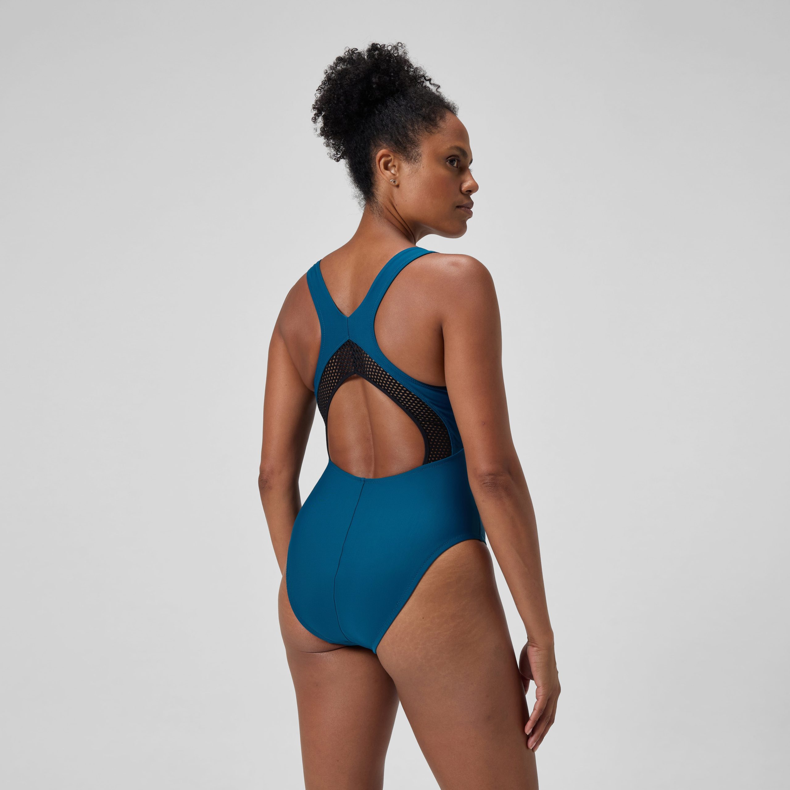 Women's Solid Scoop Neck Mesh One Piece Blue - Image 4