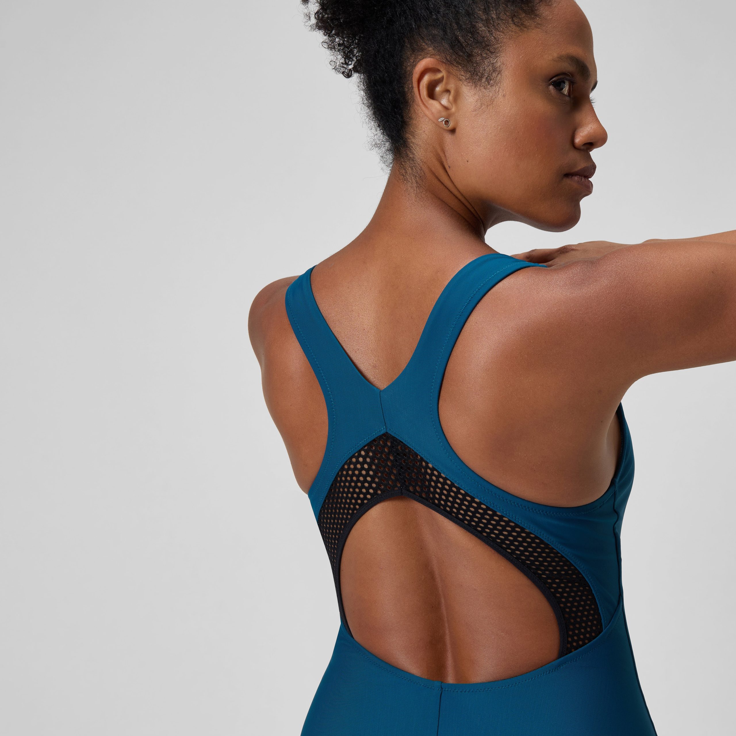 Women's Solid Scoop Neck Mesh One Piece Blue - Image 9