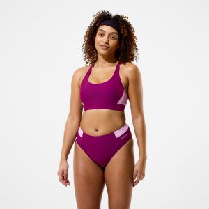 Women's Colorblock High Waist Bikini Bottoms Dark Pink