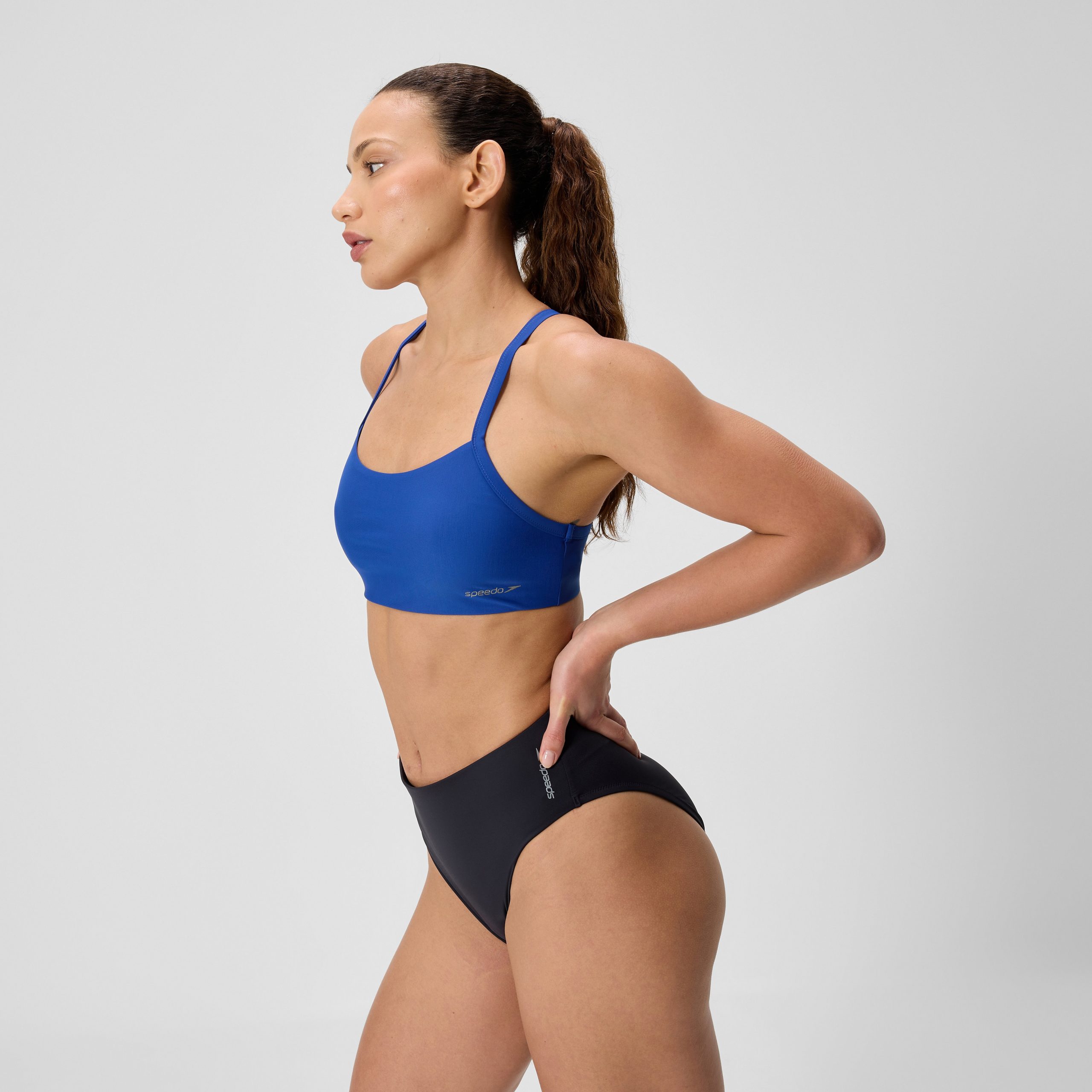 Women's Solid Racerback Bikini Top Blue - Image 2