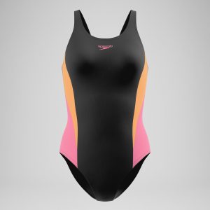 Women's Colorblock Muscleback One Piece Black/Peach