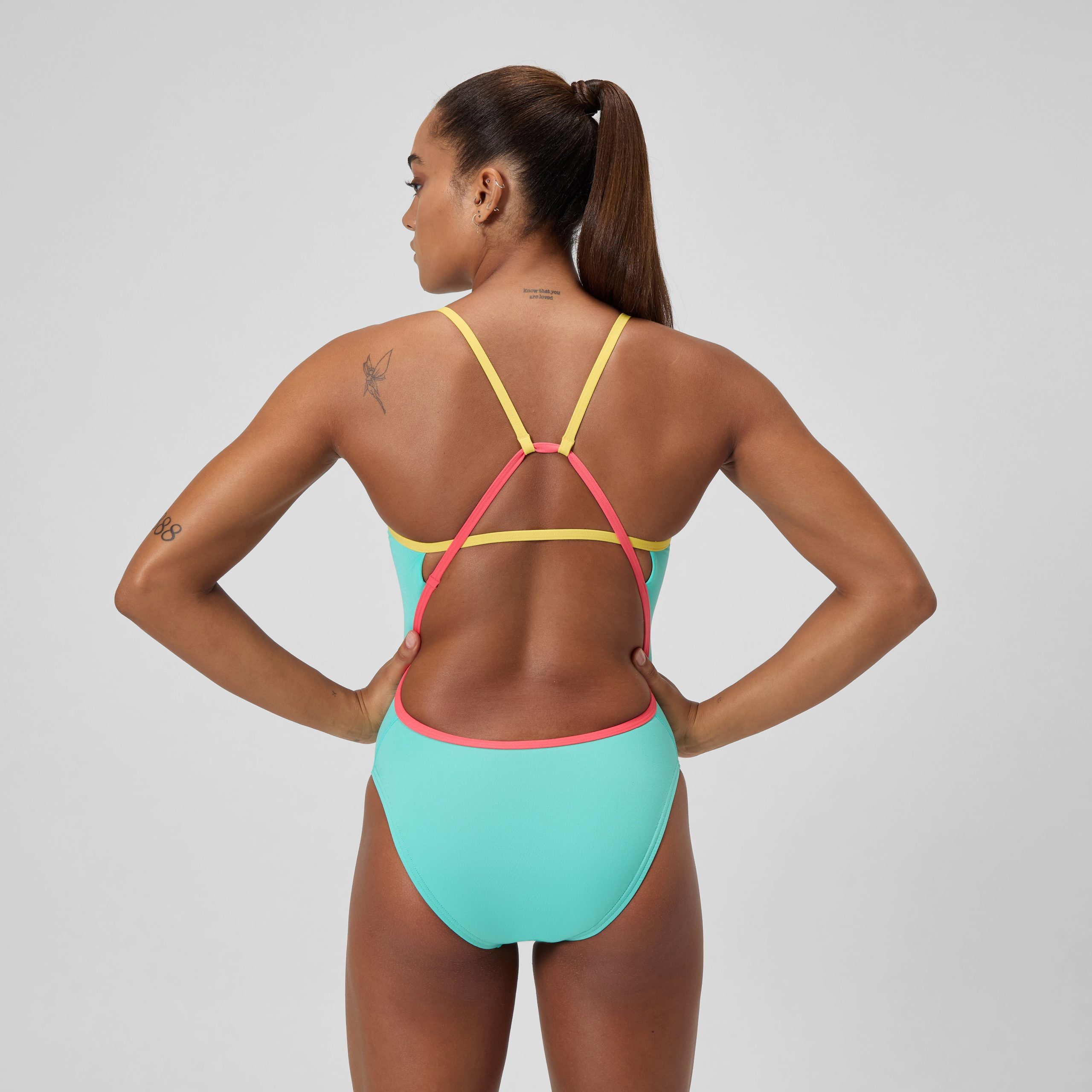 Women's Solid Tri Back One Piece Teal - Image 4