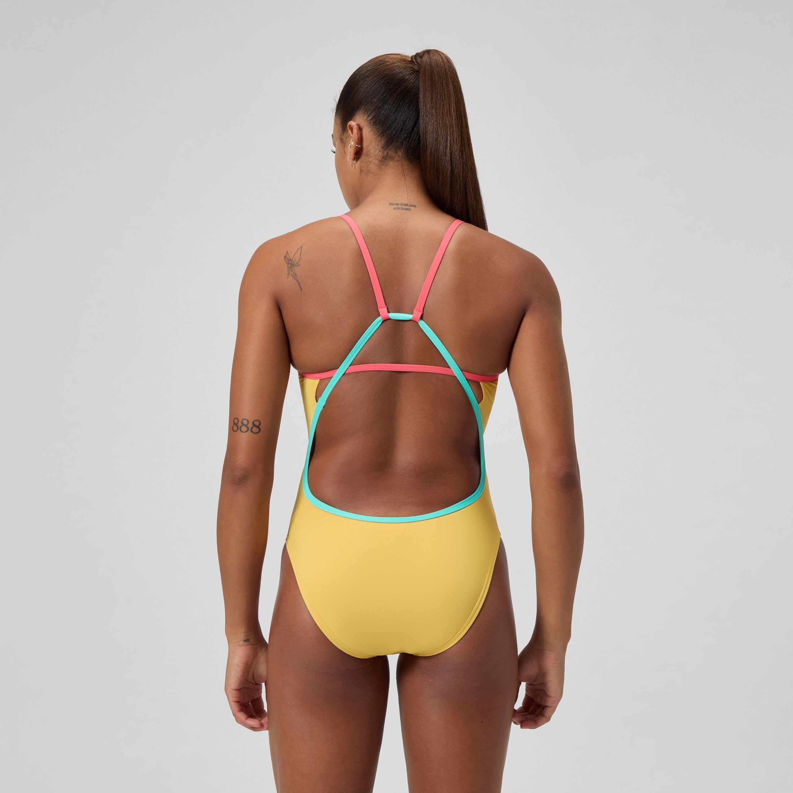 Women's Solid Tri Back One Piece Yellow - Image 4