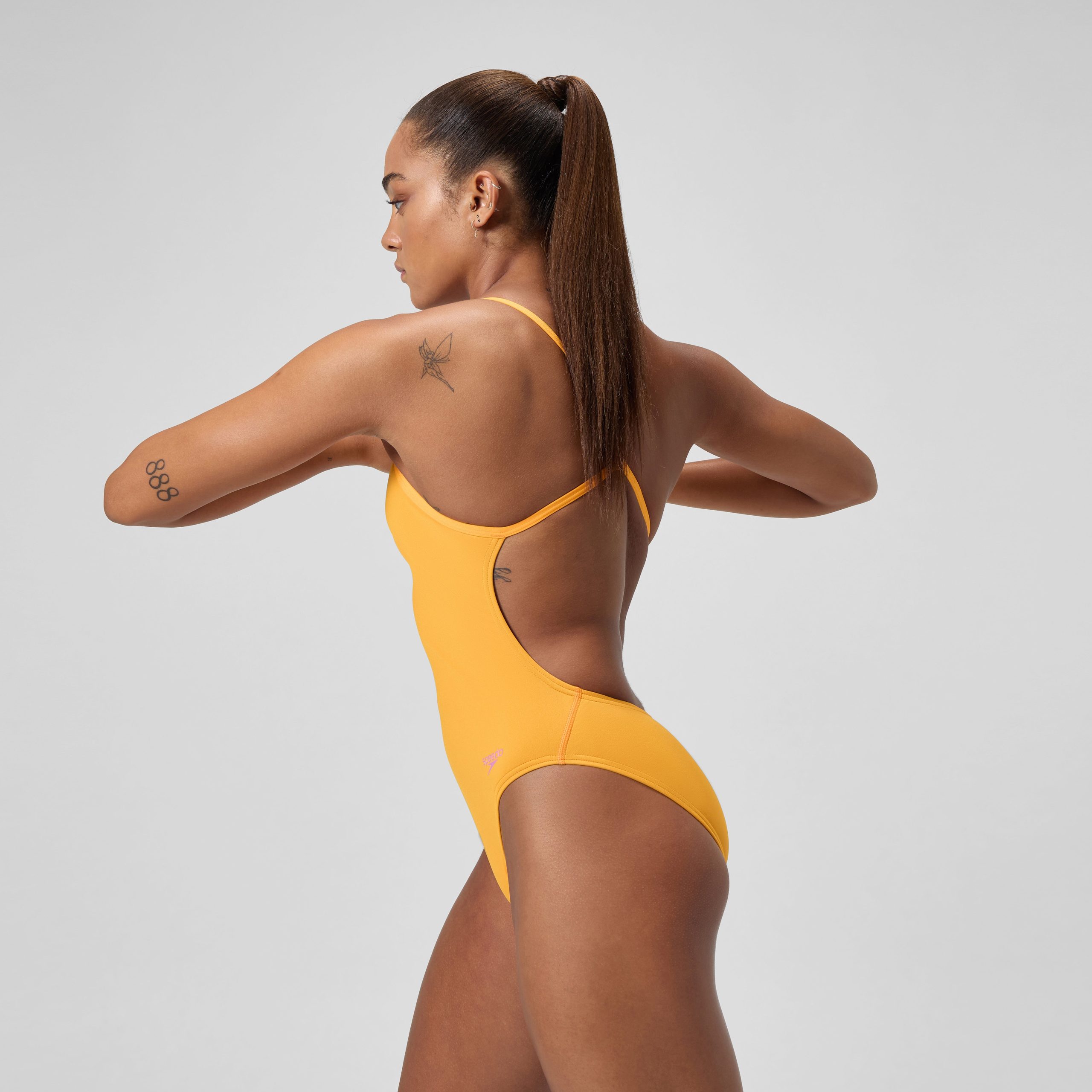 Women's Solid V-Back One Piece Orange - Image 3