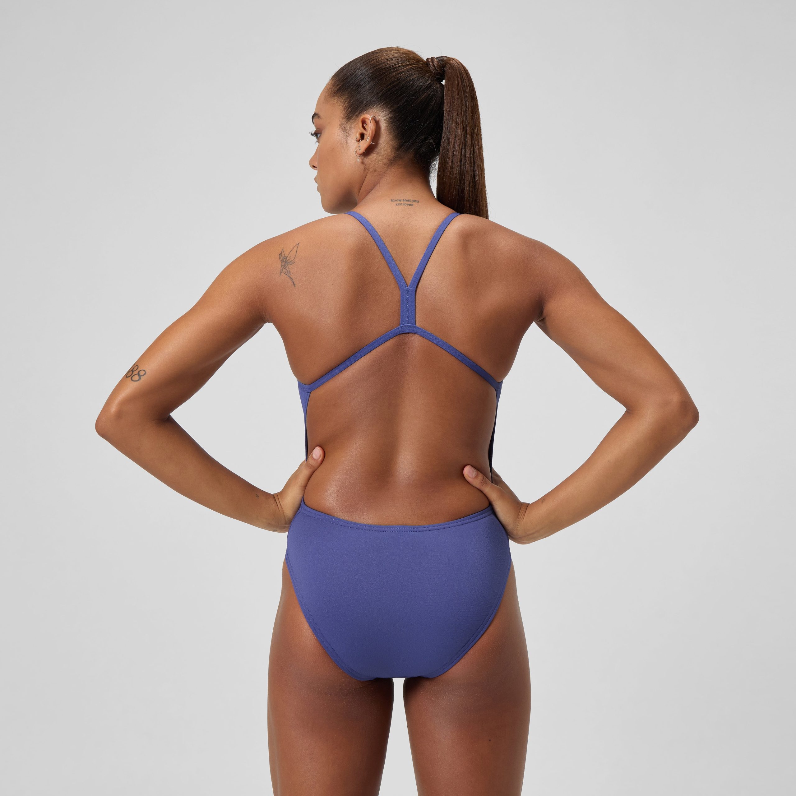 Women's Solid V-Back One Piece Blue - Image 4