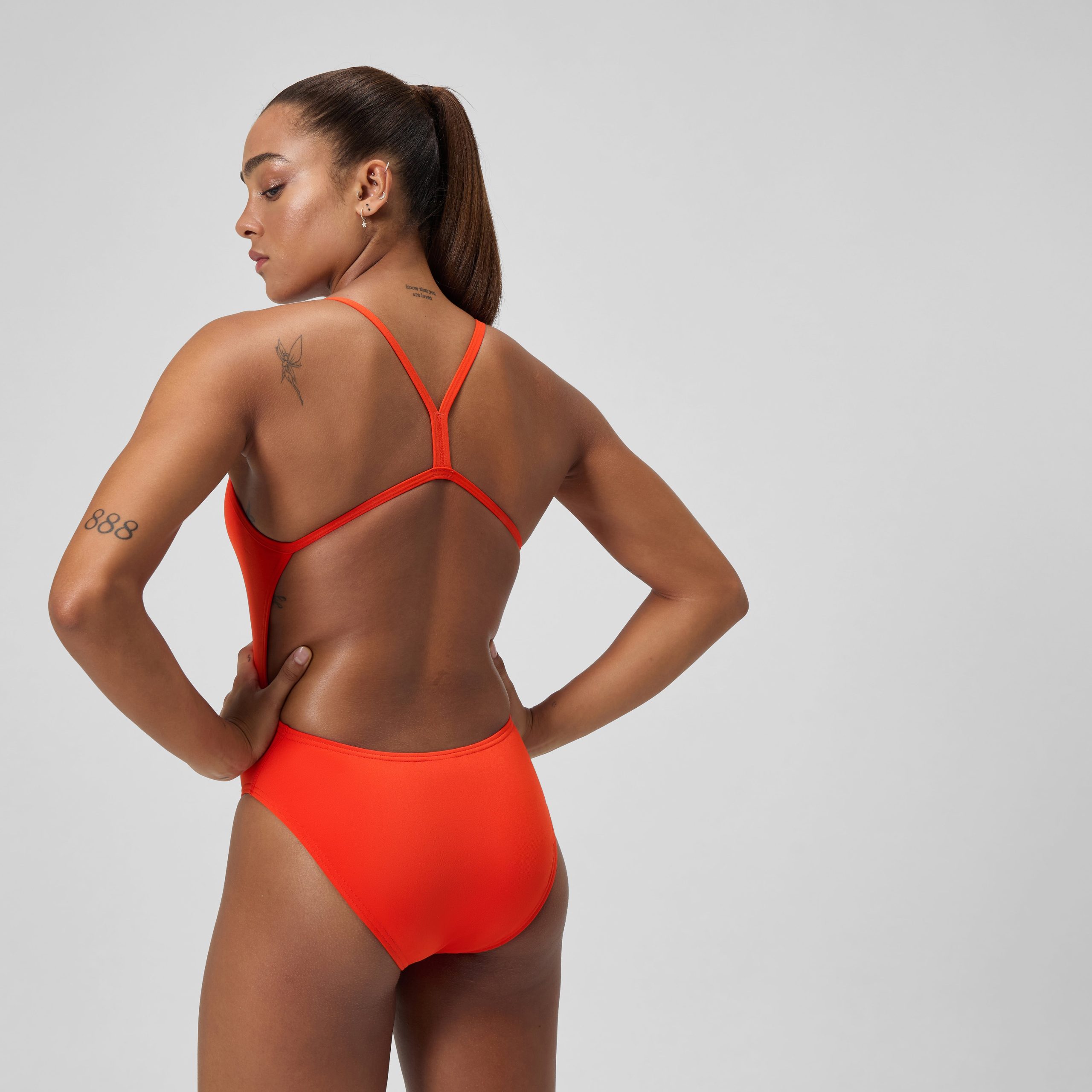 Women's Solid V-Back One Piece Orange - Image 4
