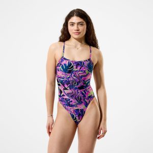 Women's Club Training Printed Web Back One Piece Pink/Navy