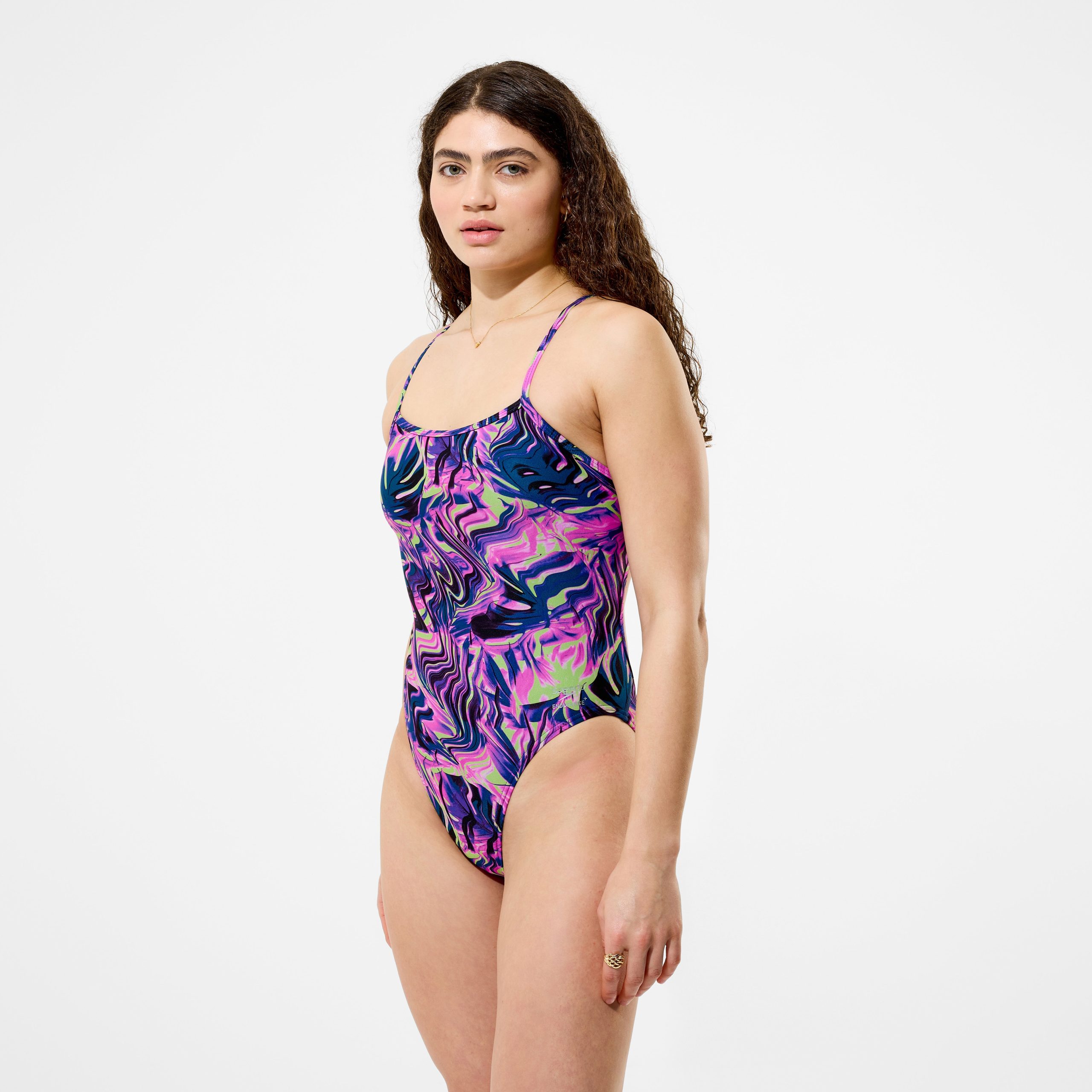 Women's Club Training Printed Web Back One Piece Pink/Navy - Image 2