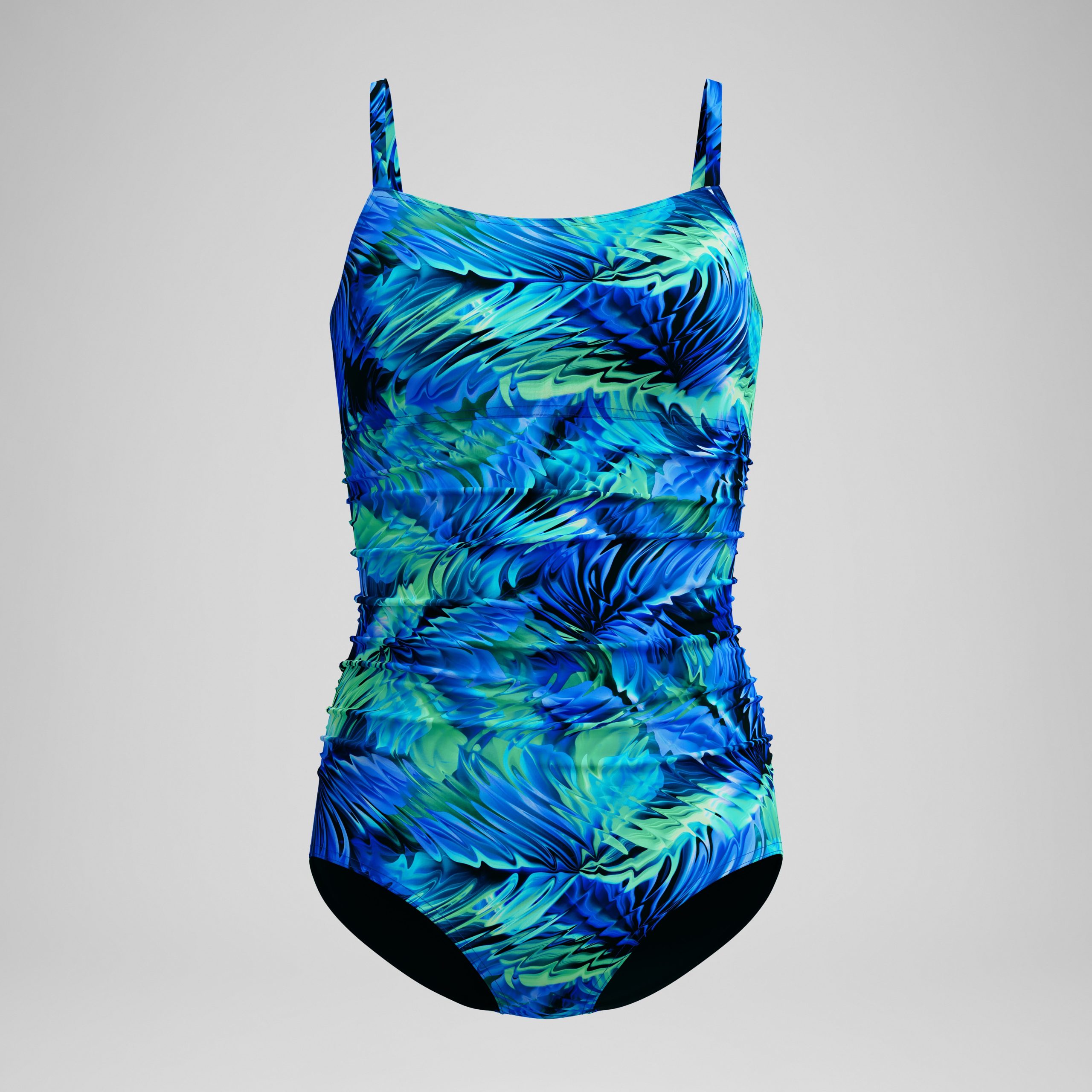 Women's Printed Shirred Adjustable One Piece Black/Blue - Image 4