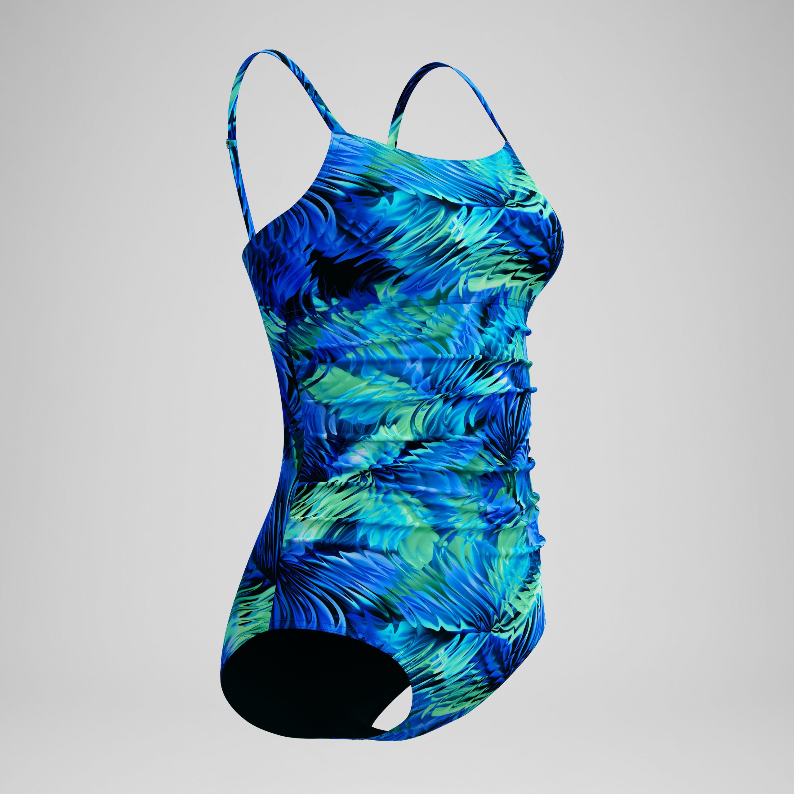Women's Printed Shirred Adjustable One Piece Black/Blue - Image 5