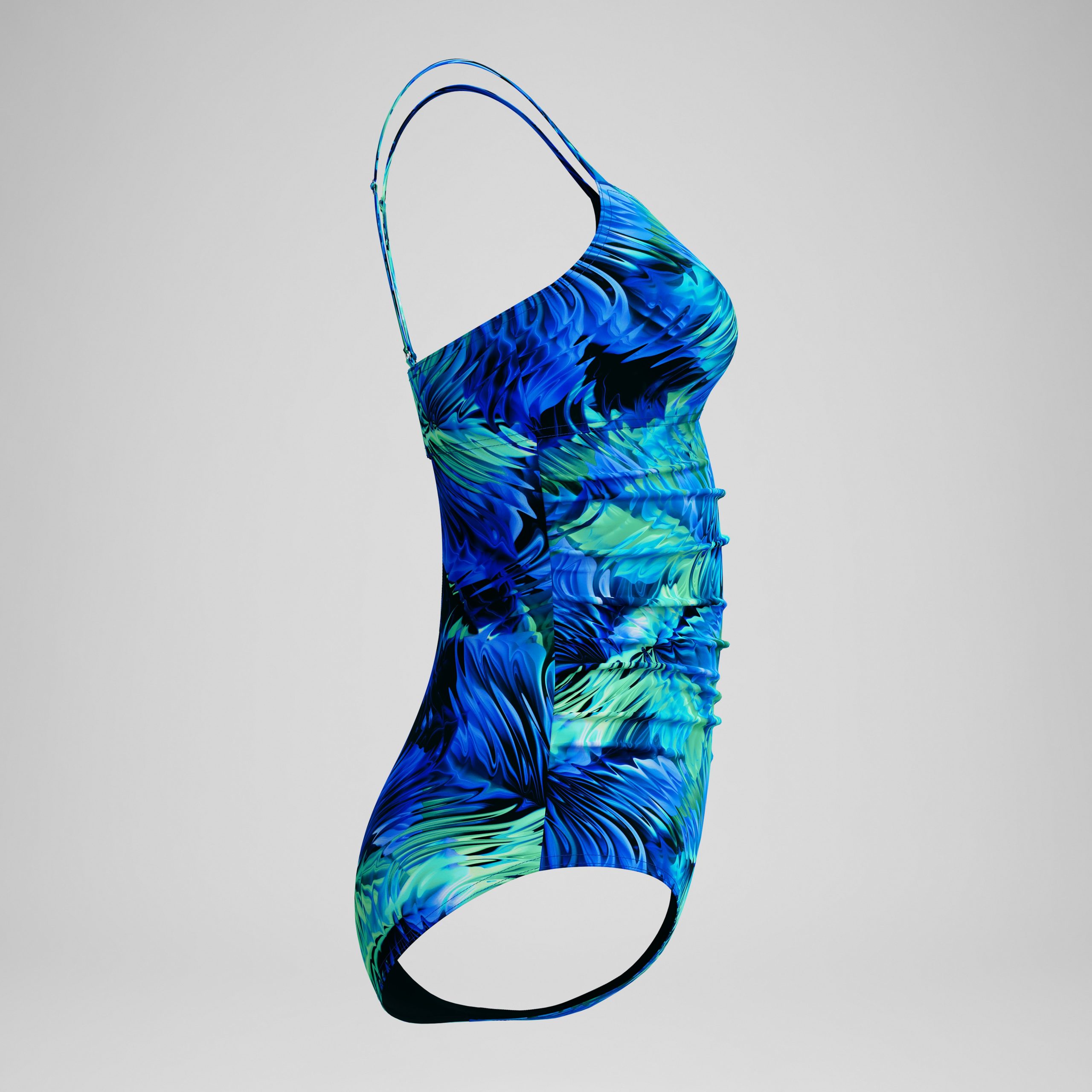 Women's Printed Shirred Adjustable One Piece Black/Blue - Image 6