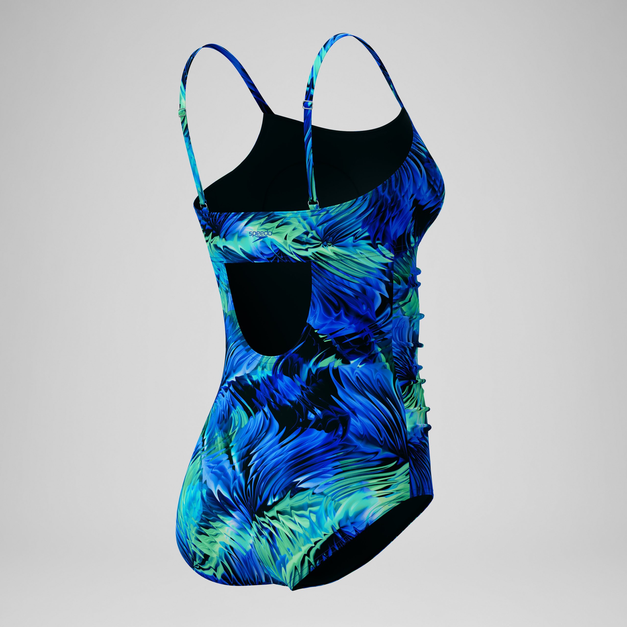 Women's Printed Shirred Adjustable One Piece Black/Blue - Image 7