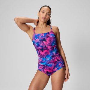 Women's Printed Shirred Adjustable One Piece Navy/Pink