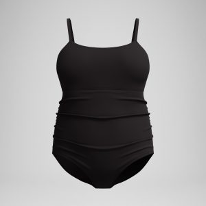 Women's New Plus Solid Shirred Tank One Piece Black