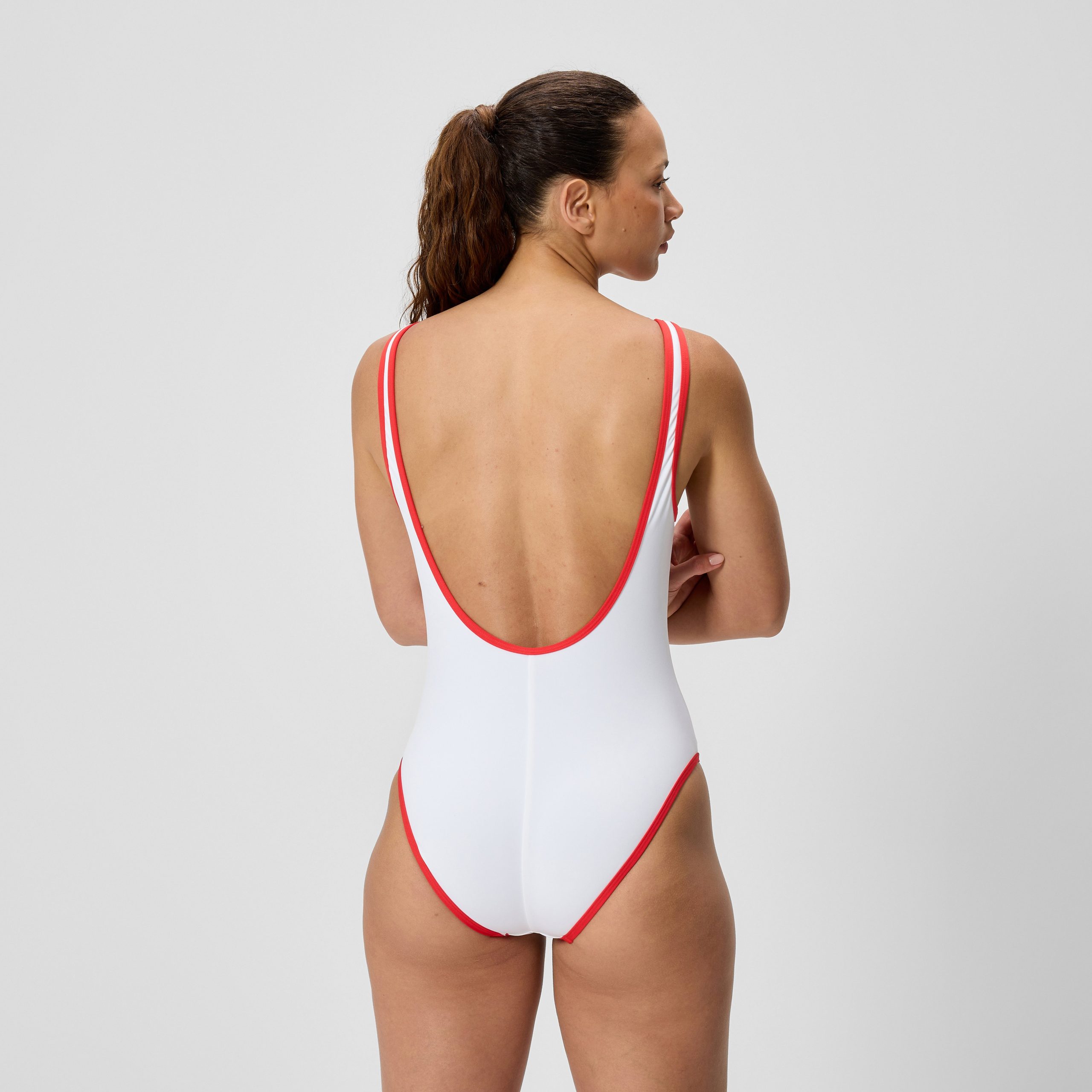 Women's Jetstream Solid Bound Scoop One Piece Red/White - Image 3