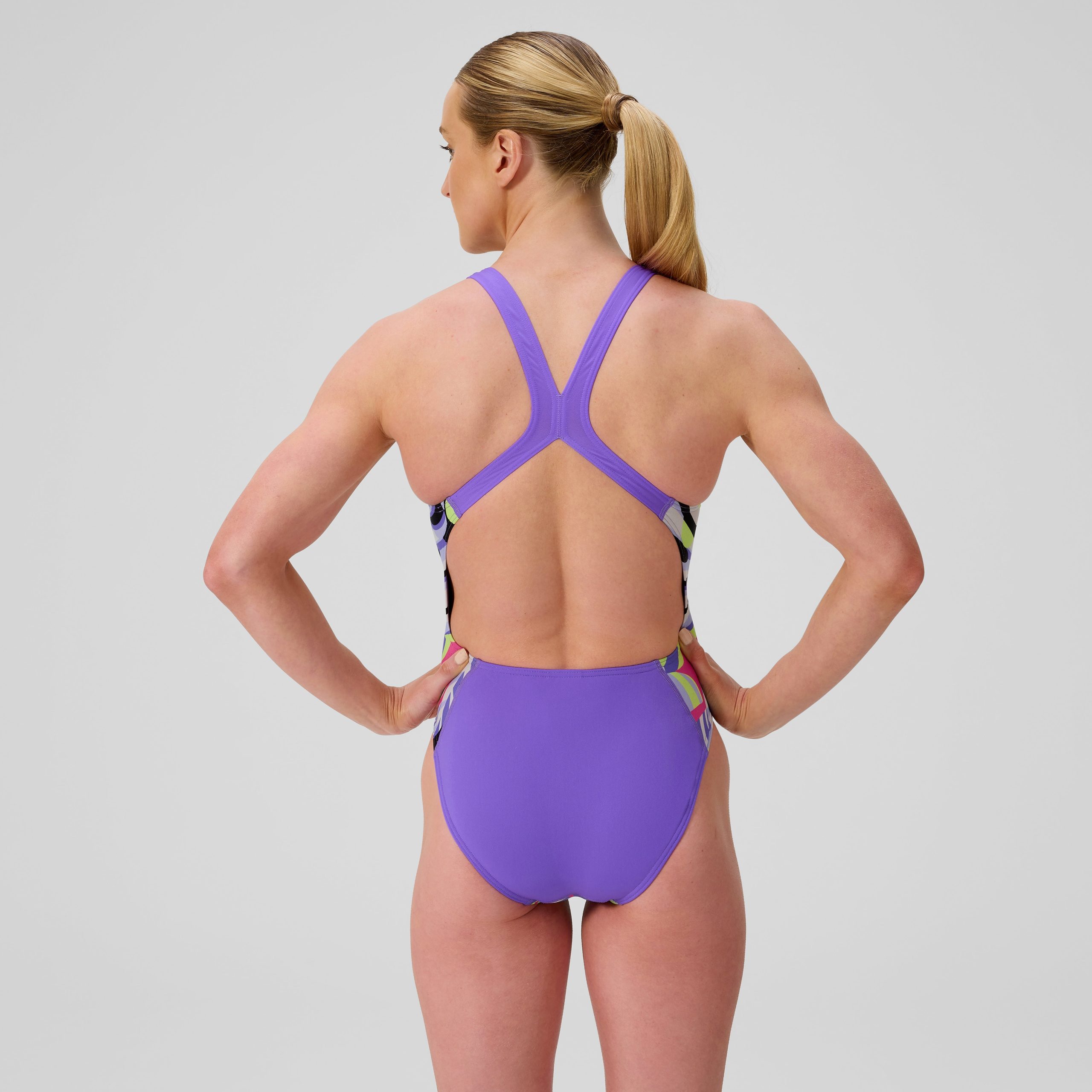 Women's Club Training Printed Powerback One Piece Purple/Yellow - Image 3