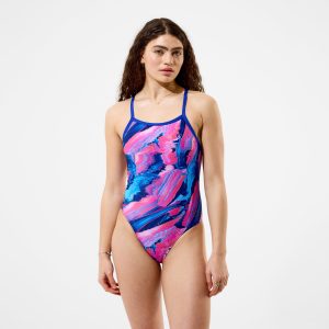 Women's Club Training Printed Turnback One Piece Blue/Pink