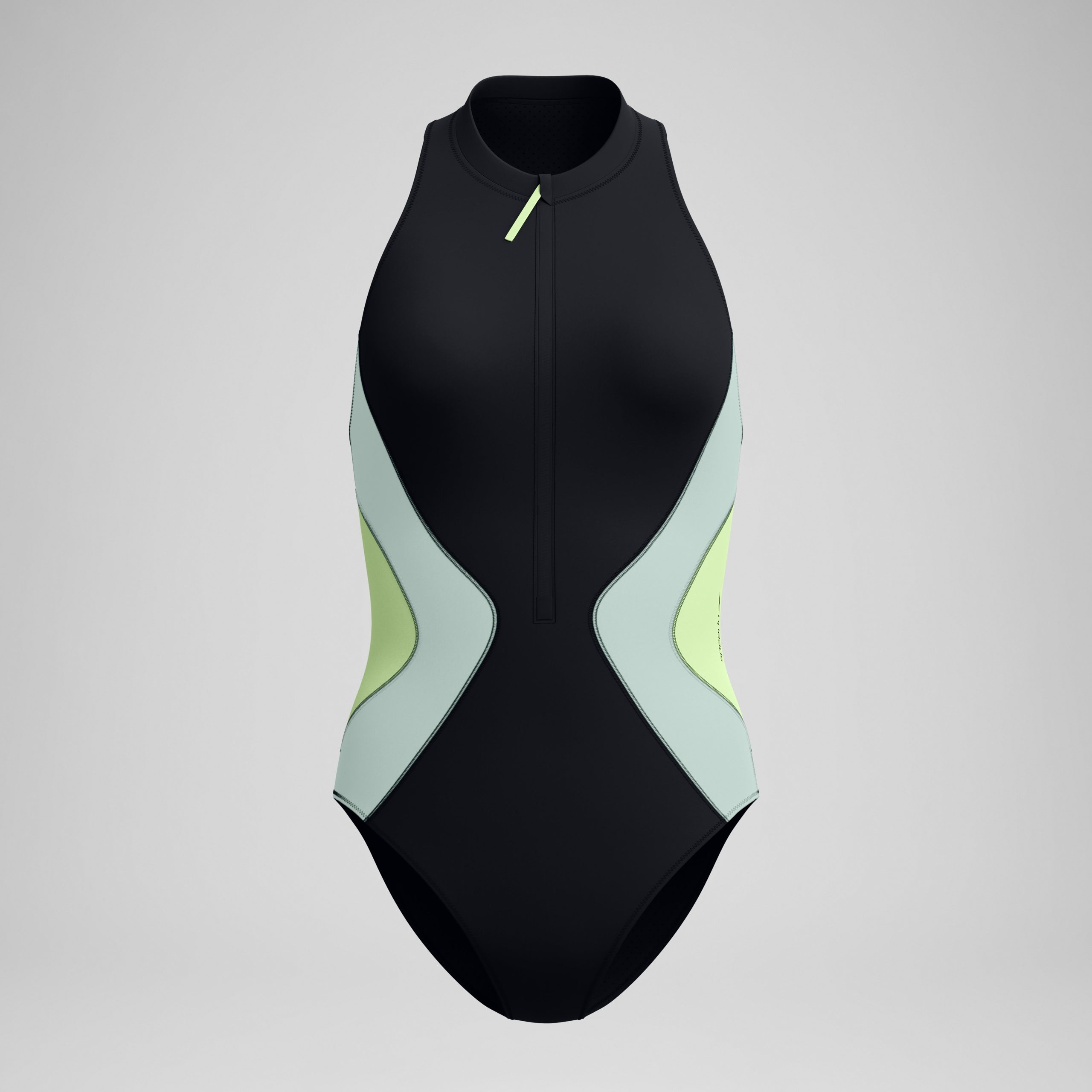 Women's Ocean Flex Zip One Piece Black/Green - Image 4