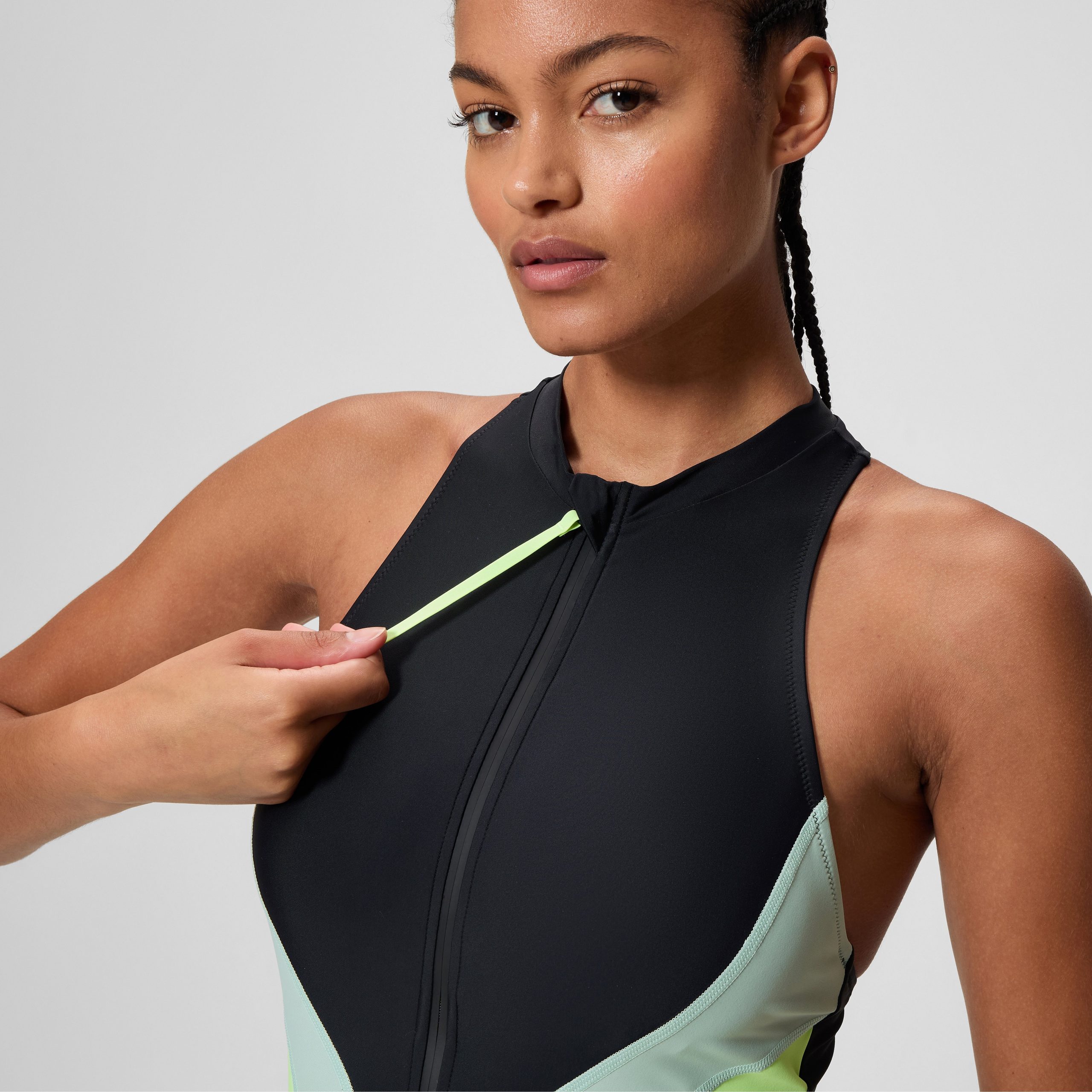 Women's Ocean Flex Zip One Piece Black/Green - Image 8