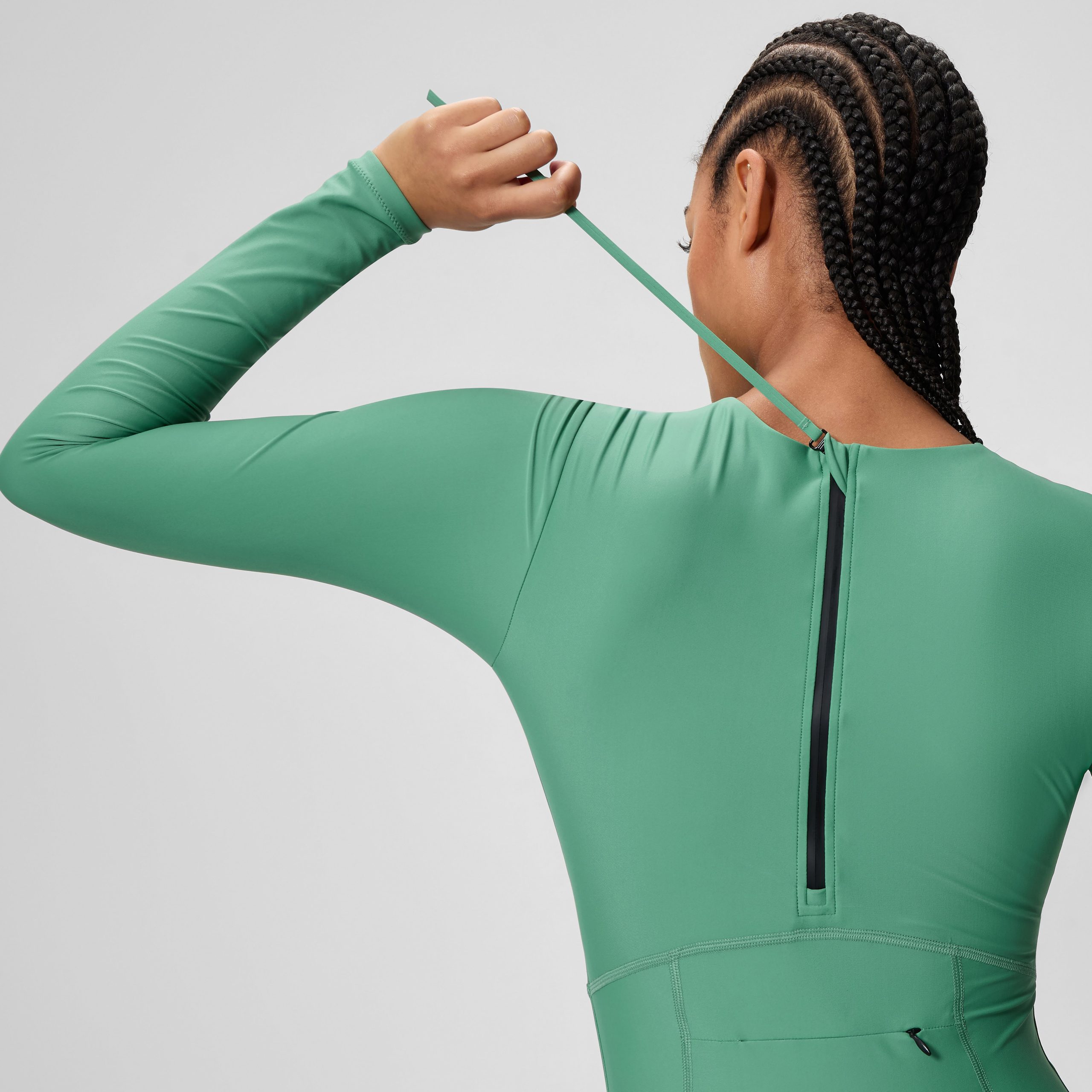 Women's Ocean Flex Long Sleeve Zip One Piece Green - Image 9