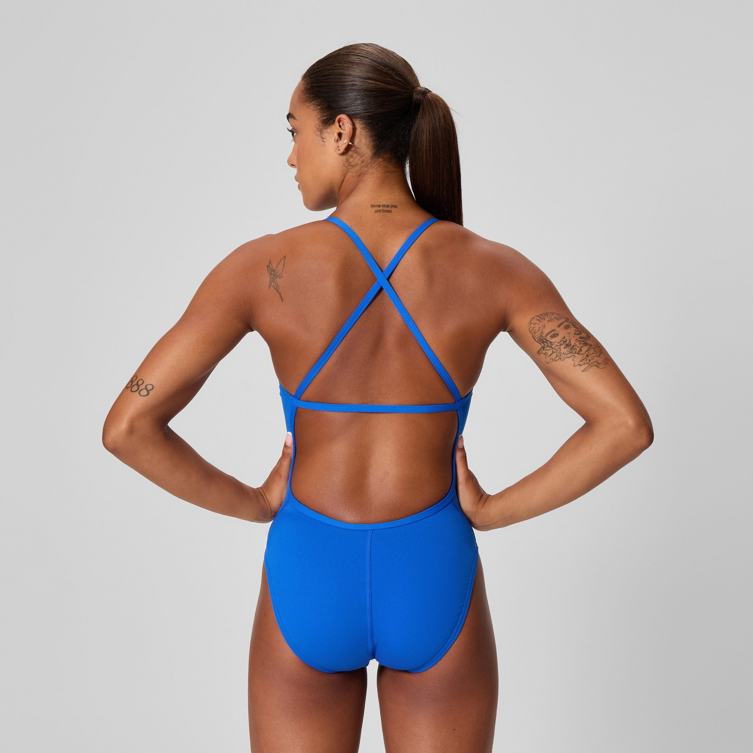 Women's Solid Crossback One Piece Blue - Image 3