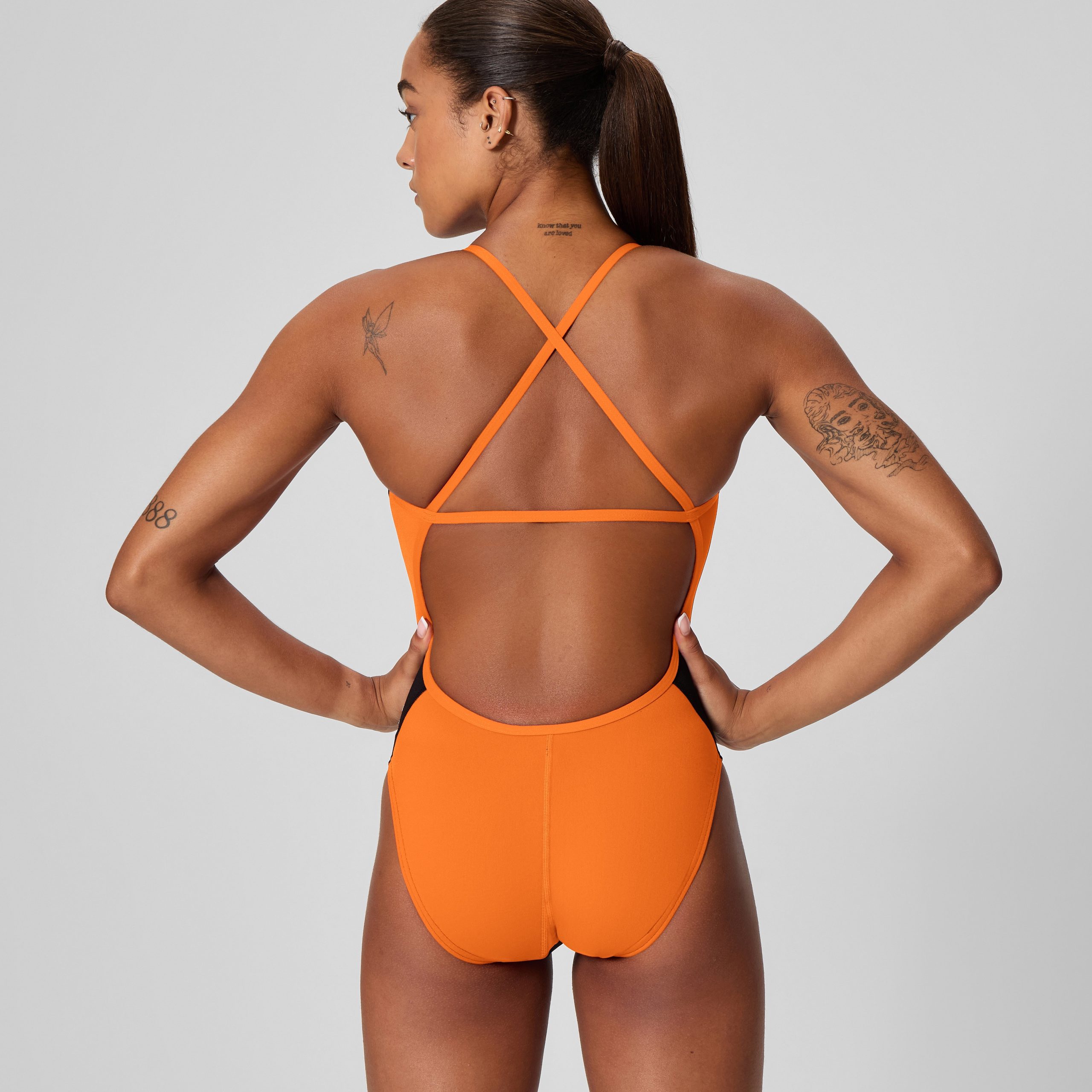 Women's Edge Splice Crossback One Piece Black/Orange - Image 3