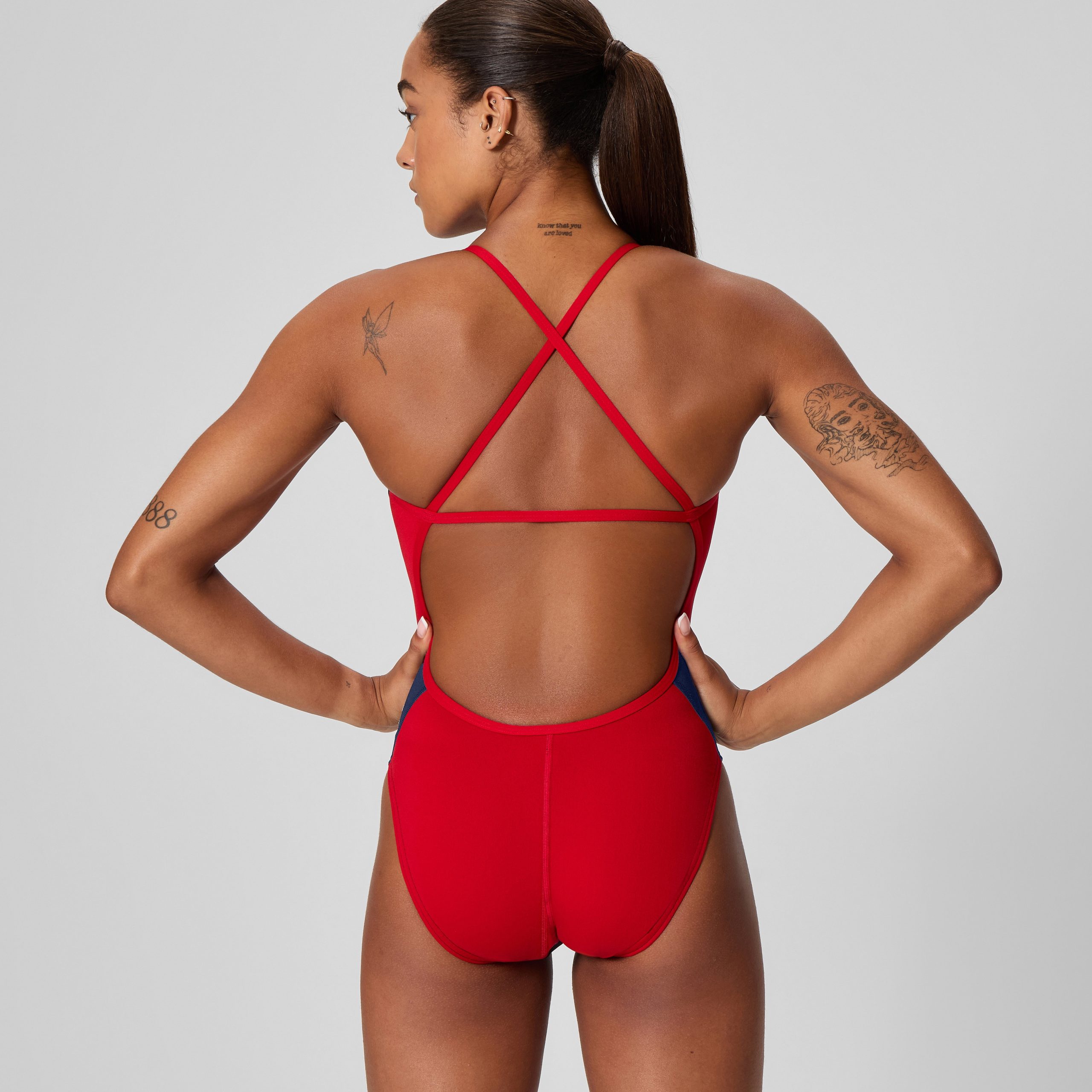 Women's Edge Splice Crossback One Piece Navy/Red - Image 3