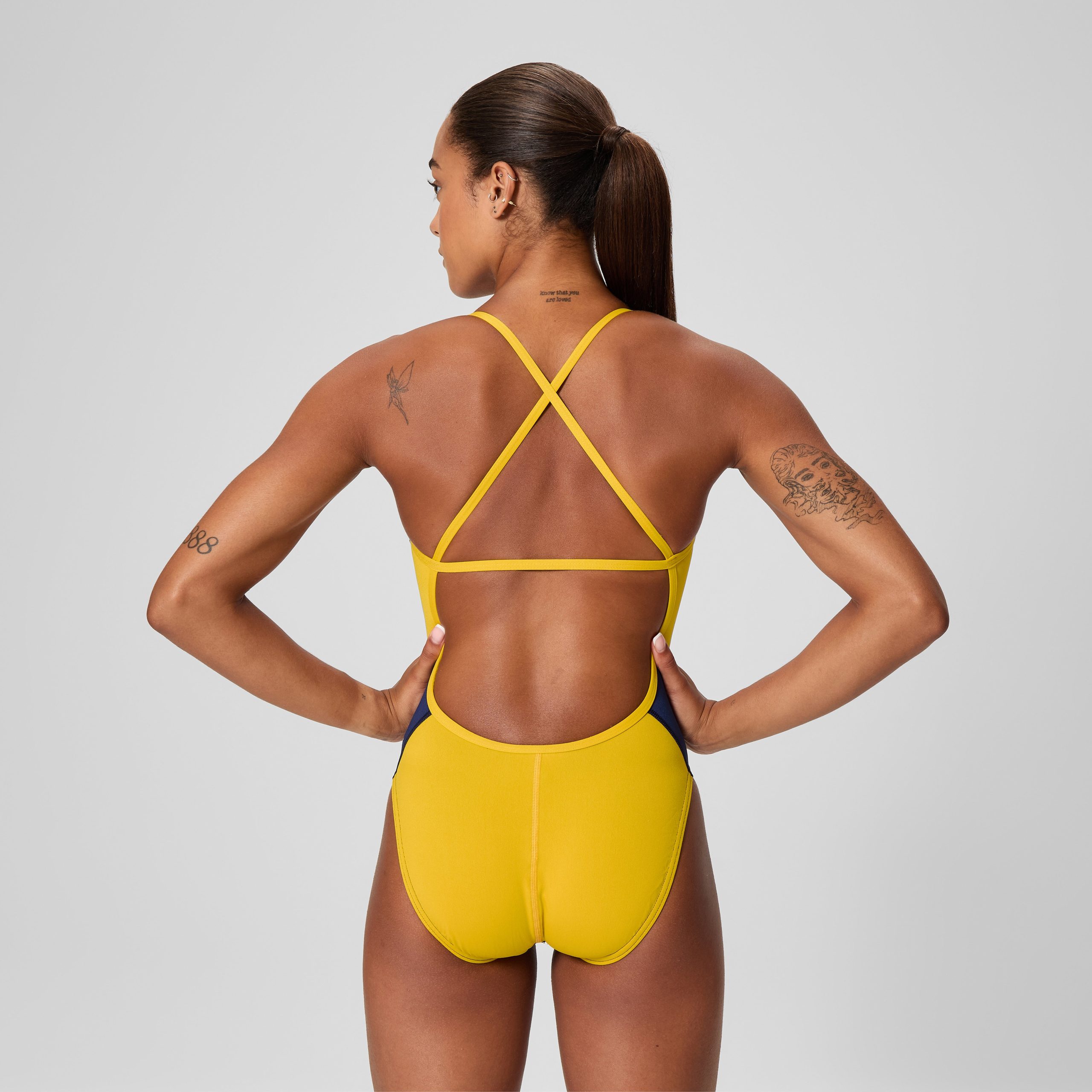 Women's Edge Splice Crossback One Piece Yellow/Navy - Image 3