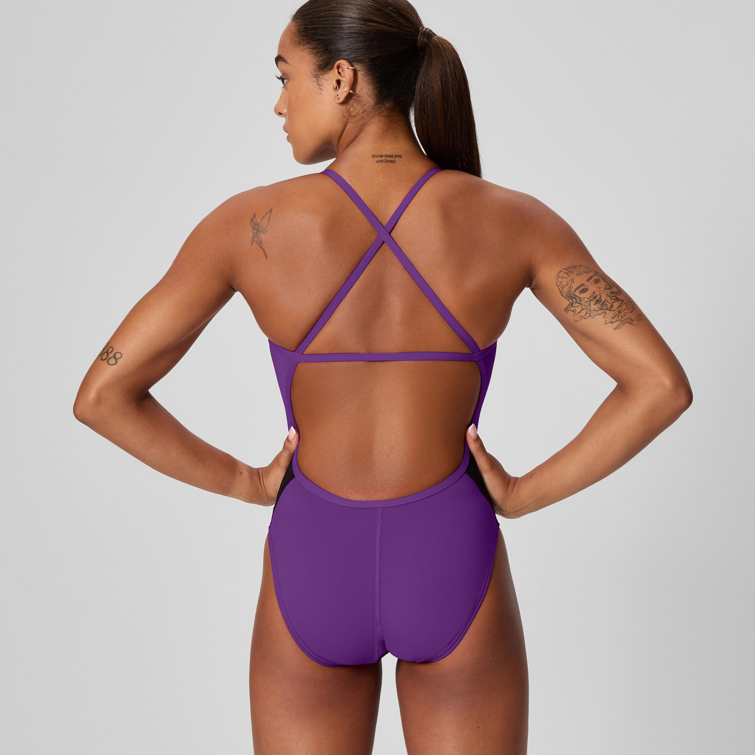 Women's Edge Splice Crossback One Piece Black/Purple - Image 3
