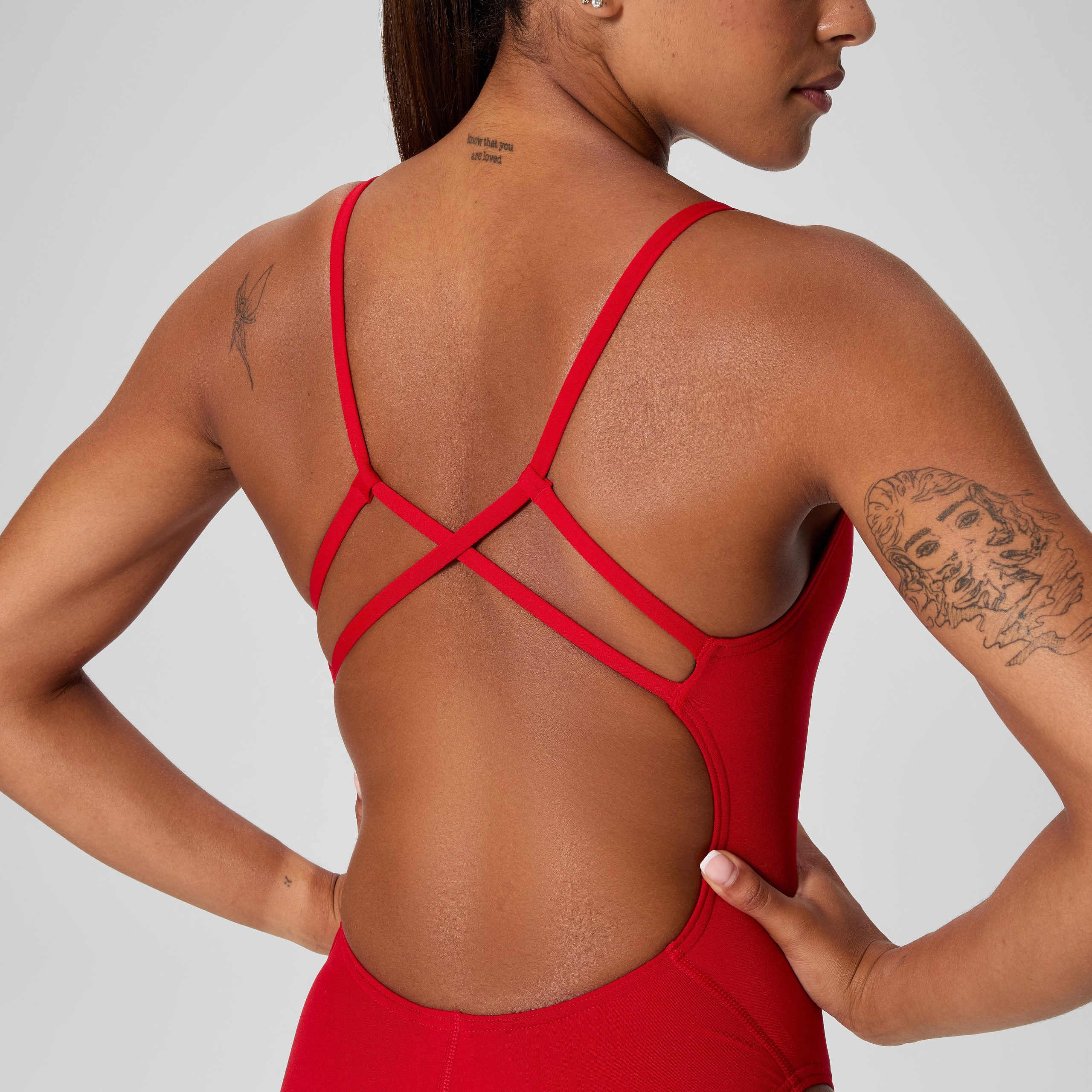 Women's Solid Strappy One Piece Red - Image 4