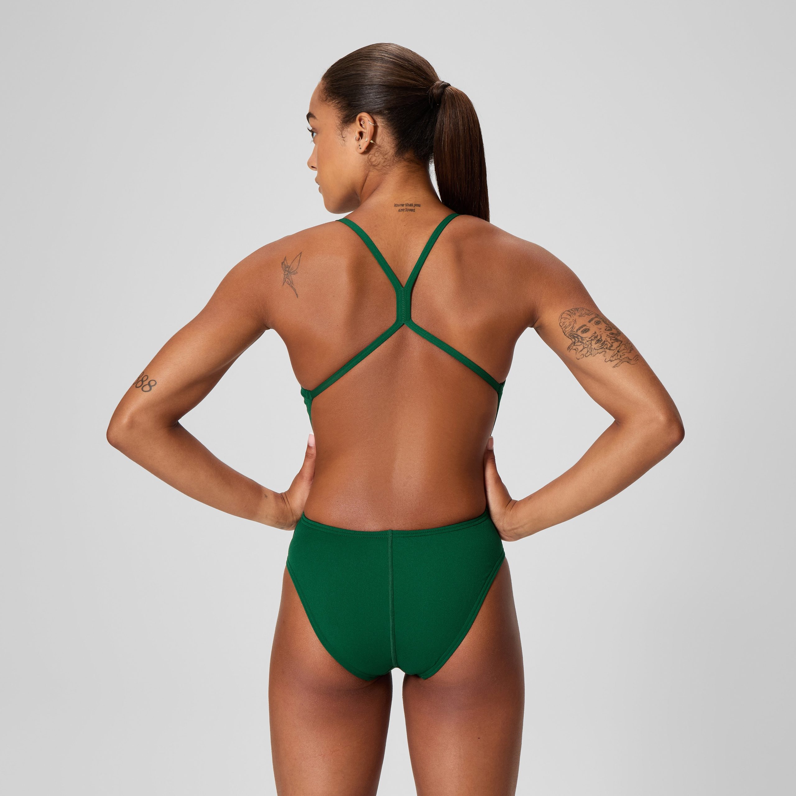 Women's Solid One Back One Piece Green - Image 3
