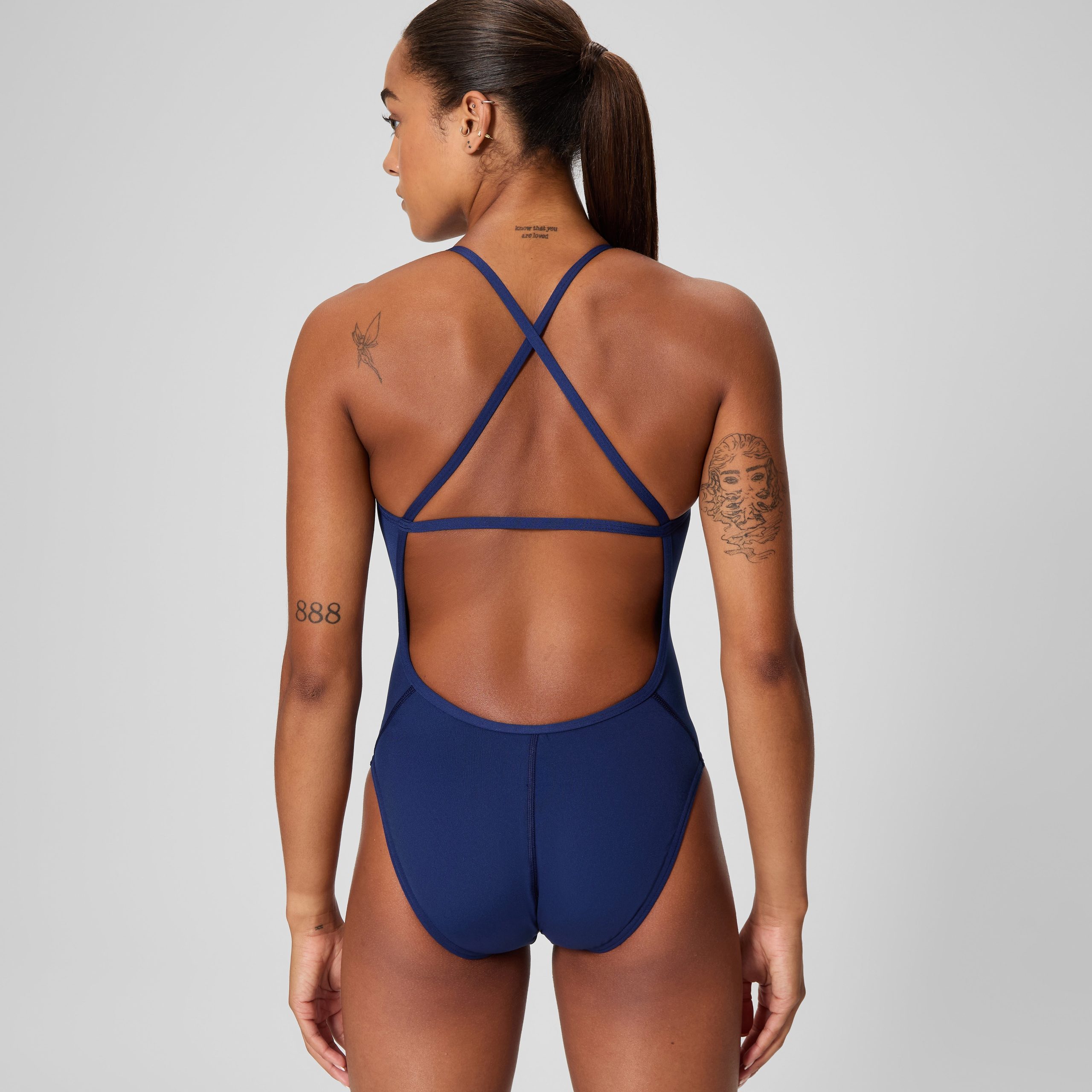 Women's Solid One Back One Piece Navy - Image 3