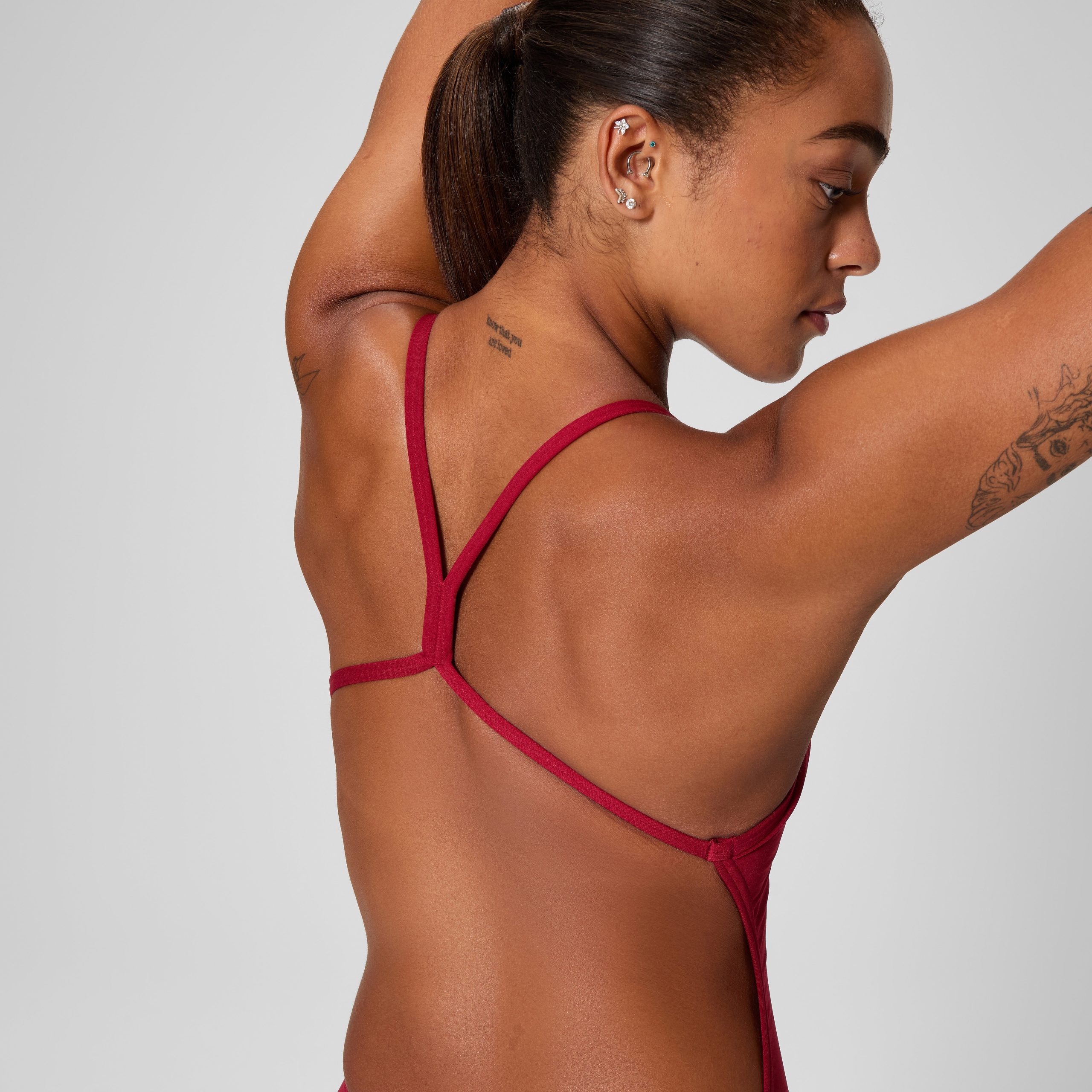 Women's Solid One Back One Piece Red - Image 4