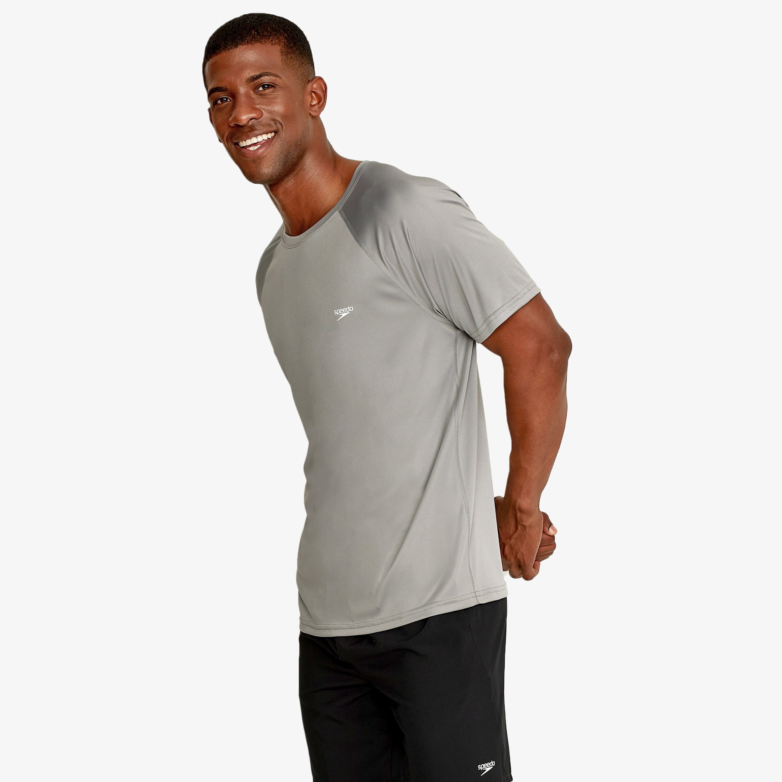 Men's Easy Solid Short Sleeve Swim Rashguard Gray - Image 4