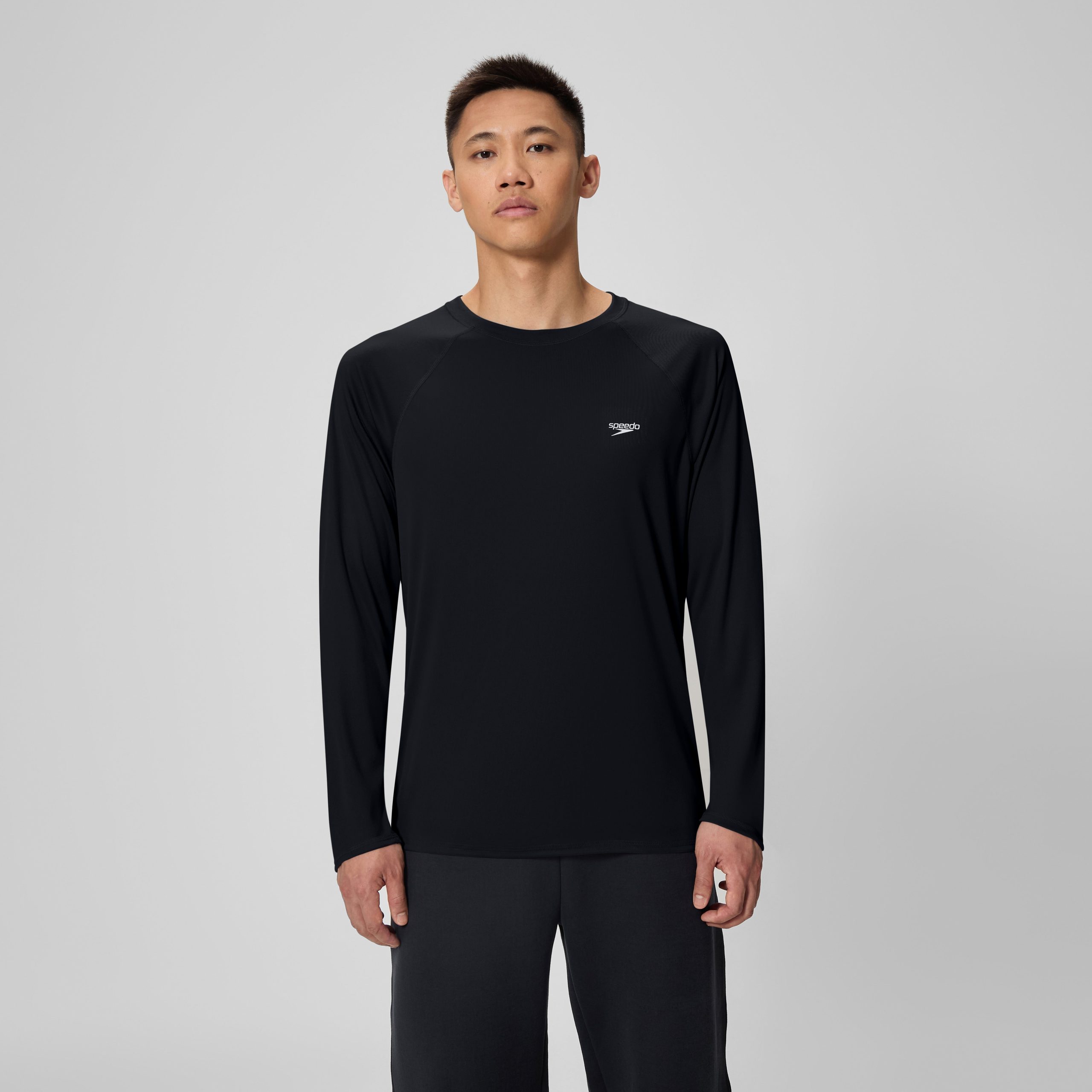 Men's Easy Solid Long Sleeve Swim Rashguard Black - Image 2