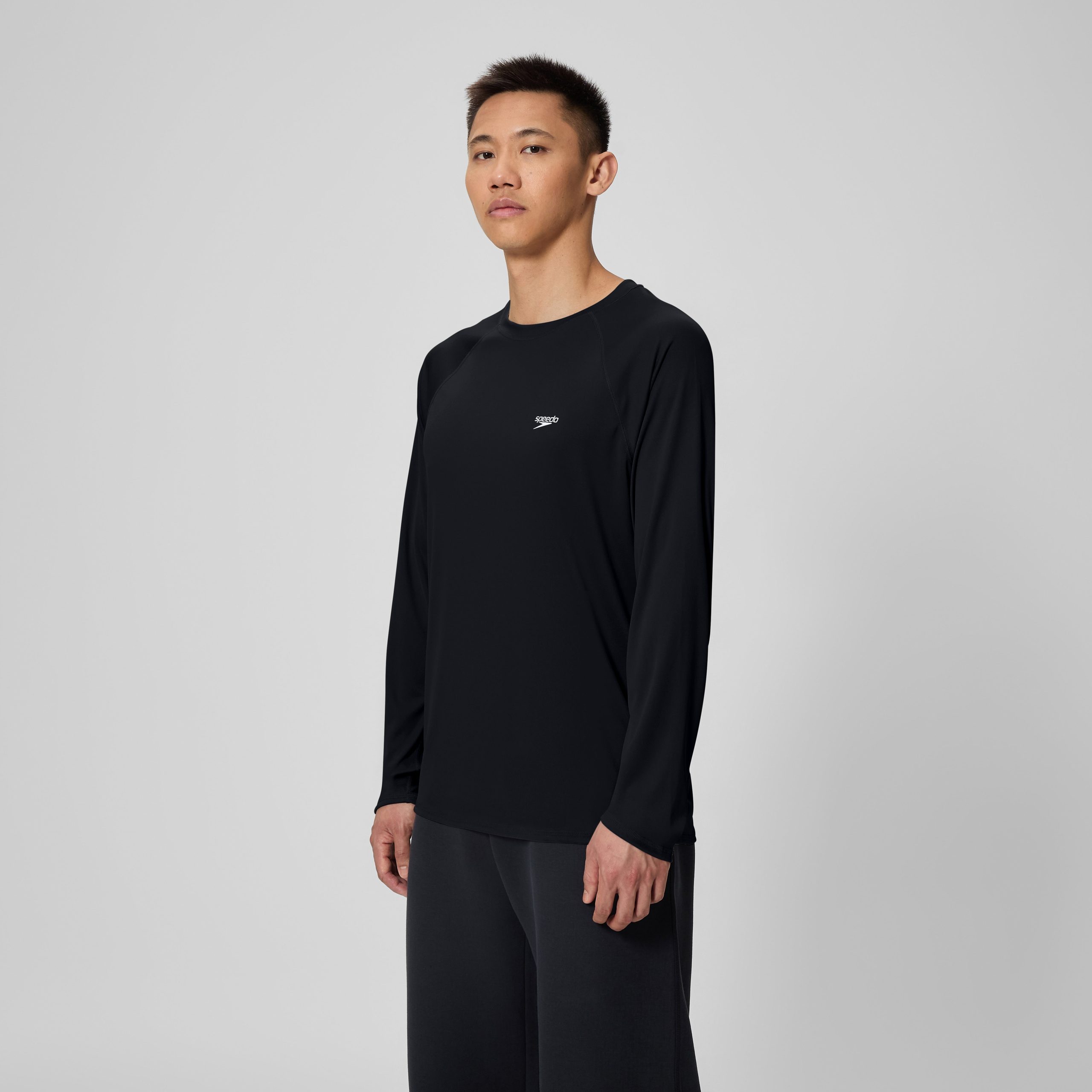 Men's Easy Solid Long Sleeve Swim Rashguard Black - Image 3