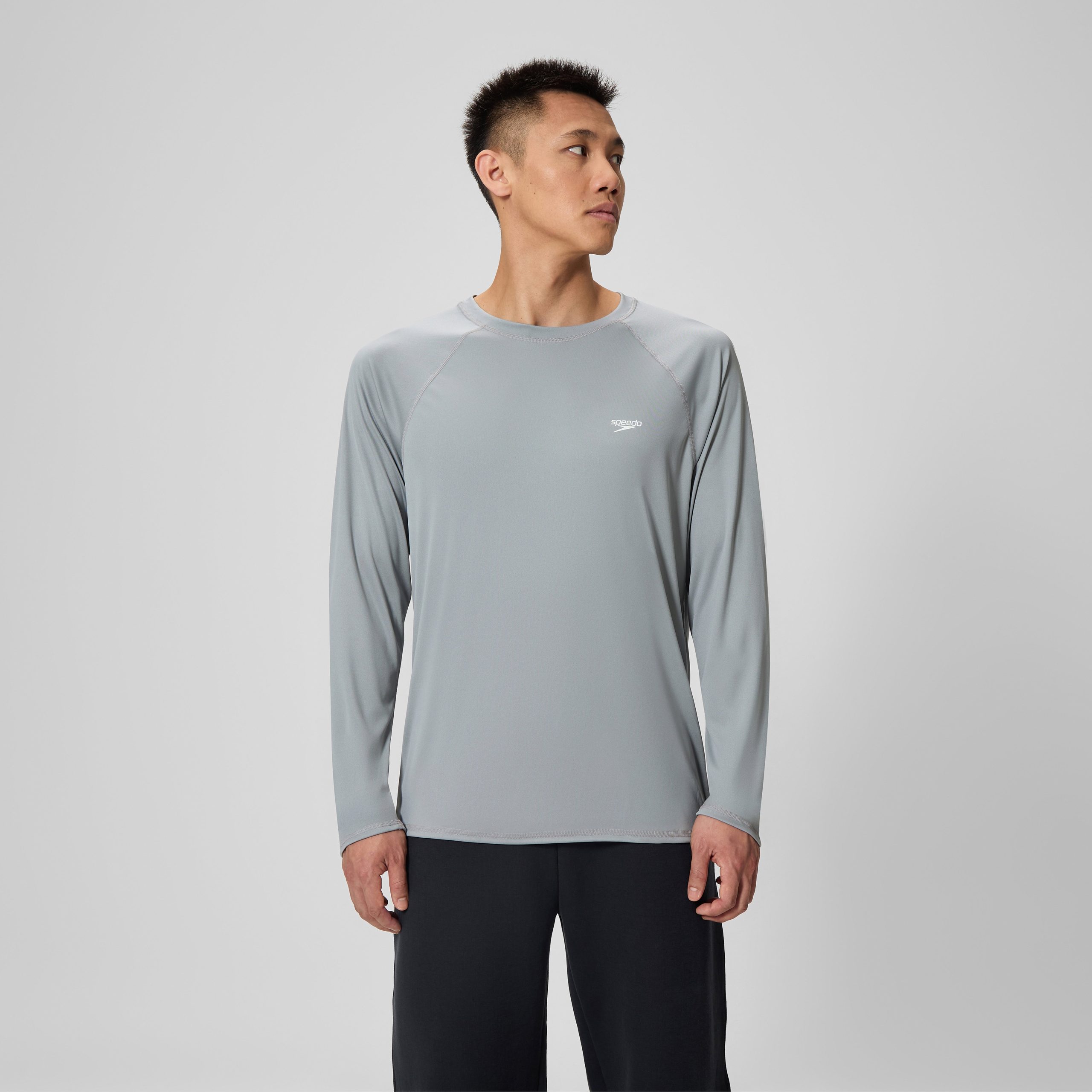 Men's Easy Solid Long Sleeve Swim Rashguard Gray - Image 2